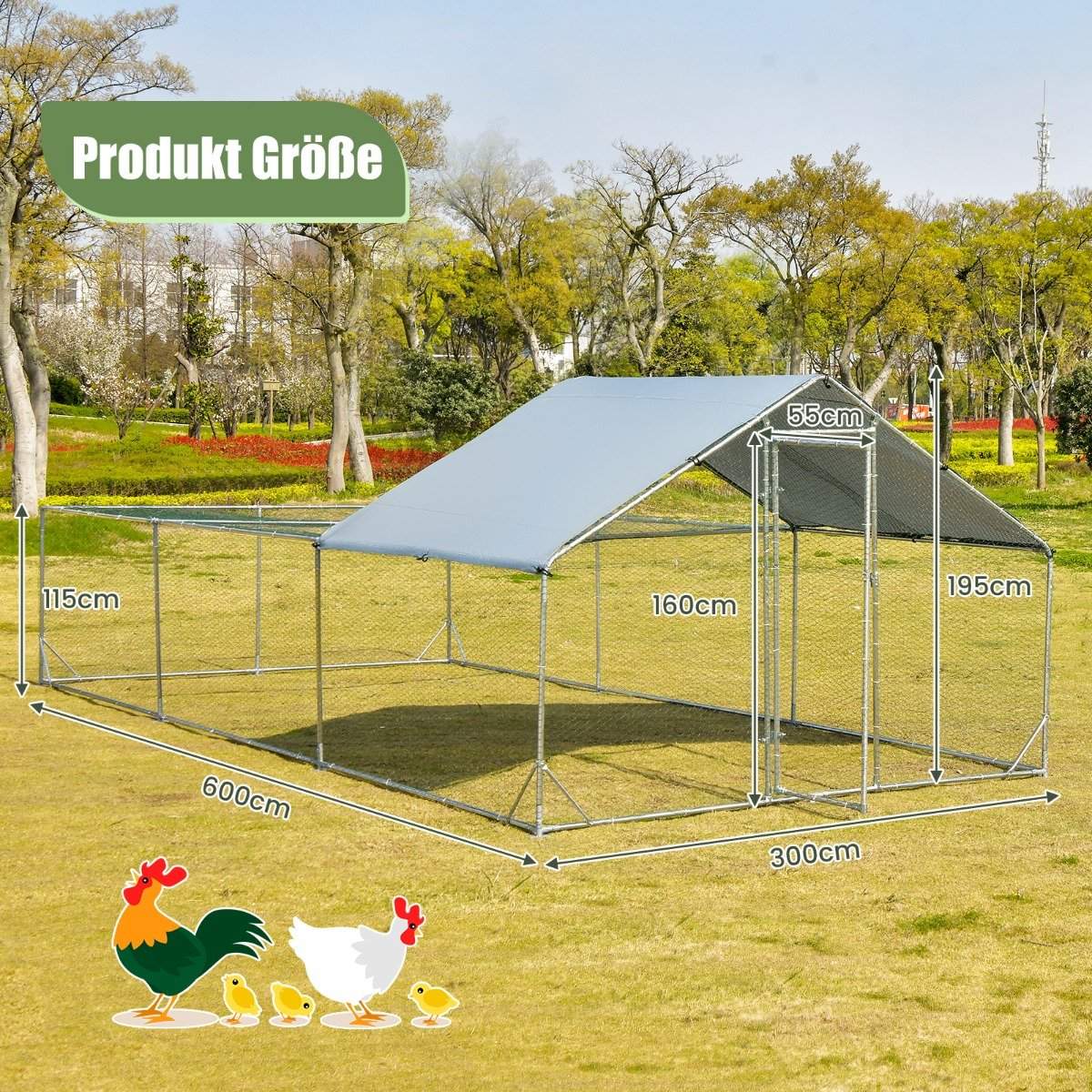 Large metal chicken coop with waterproof and sunproof cover galvanized outdoor pet enclosure silver