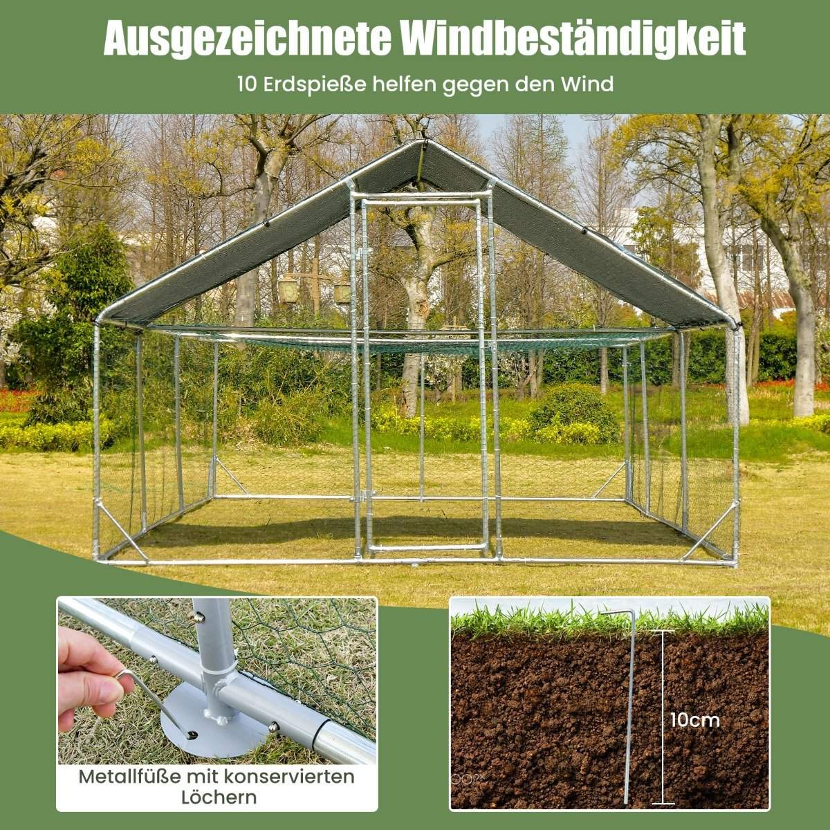 Large metal chicken coop with waterproof and sunproof cover galvanized outdoor pet enclosure silver