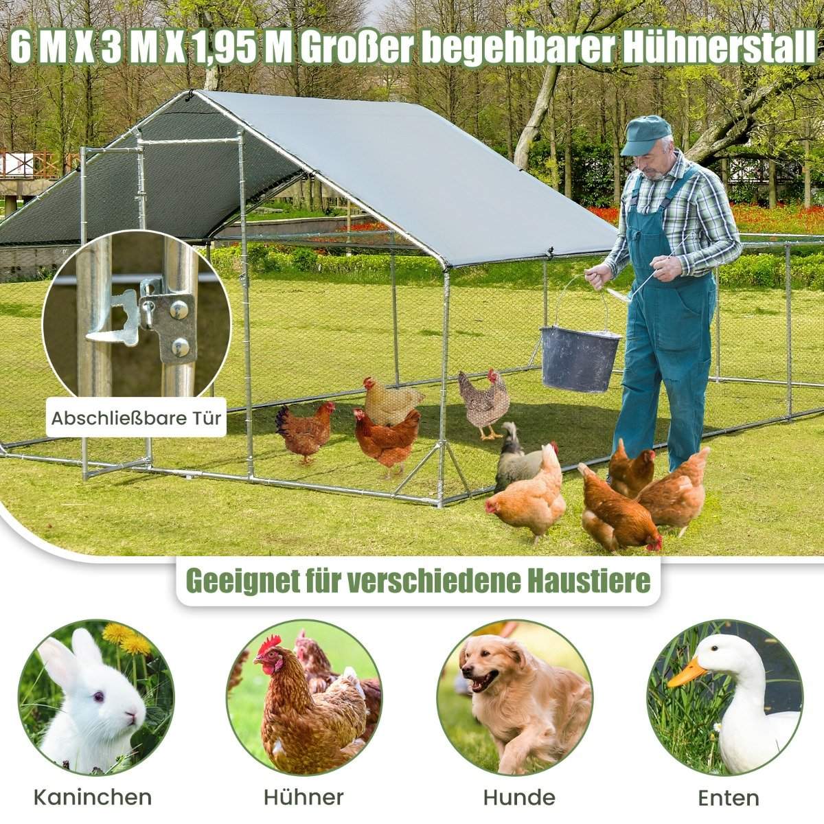 Large metal chicken coop with waterproof and sunproof cover galvanized outdoor pet enclosure silver