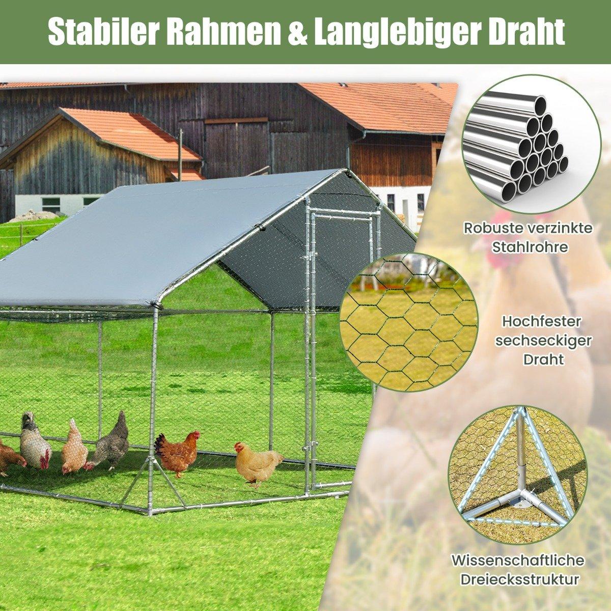 Large metal chicken coop with waterproof and sunproof cover galvanized outdoor pet enclosure silver