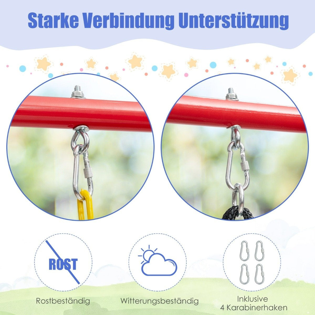 Large metal swing stand with sturdy A-frame ground anchor, non-slip & foot cap