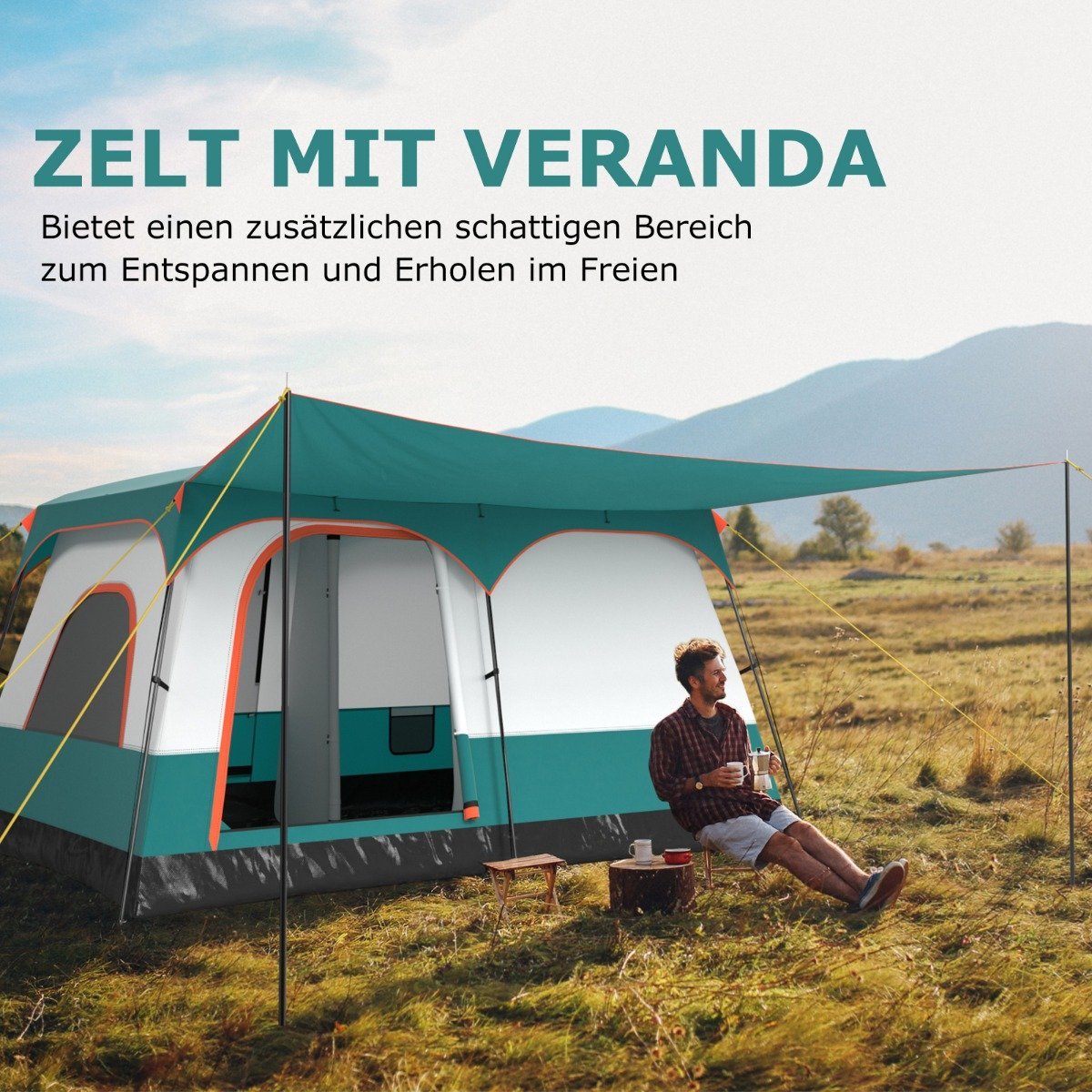 Large tent with awning &amp; floor &amp; 2 rooms &amp; 2 entrances &amp; carrying bag camping tent family tent S