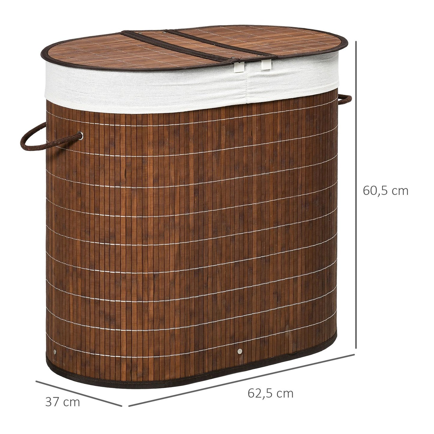 Bamboo laundry basket with lid - 100L, 2 bags included