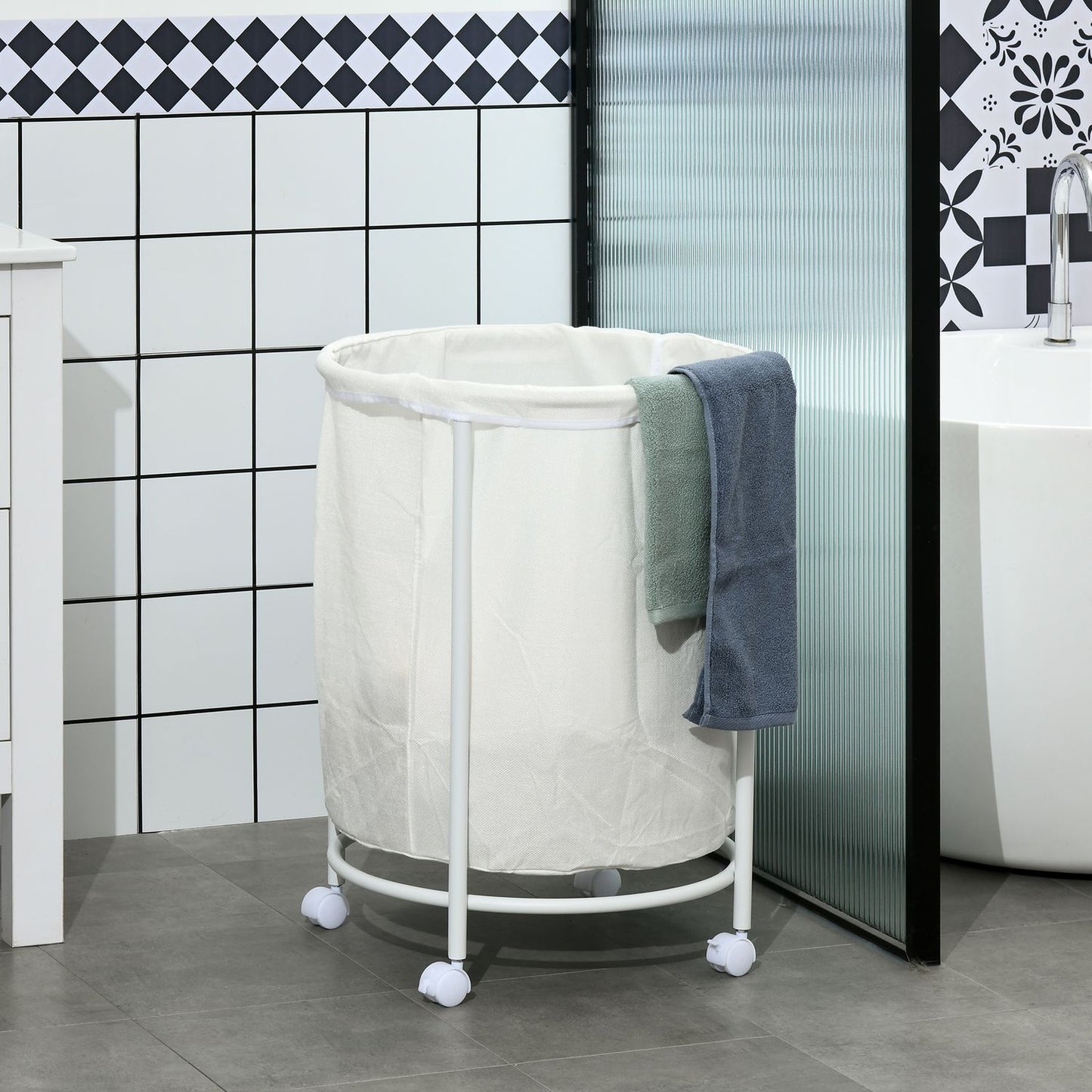 Laundry basket with wheels, 100L steel frame, removable bag