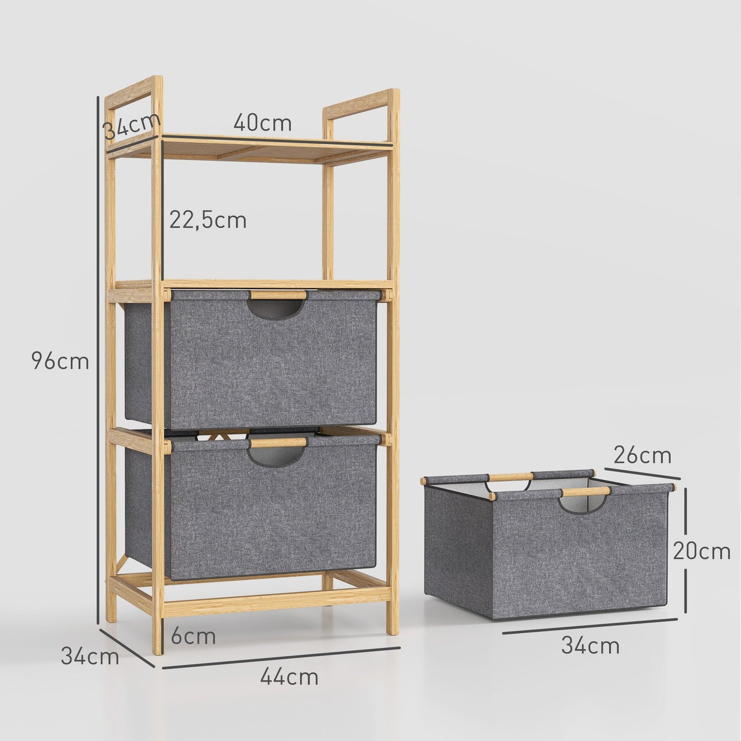 Bamboo laundry basket with 2 fabric baskets, 35.4 L, natural