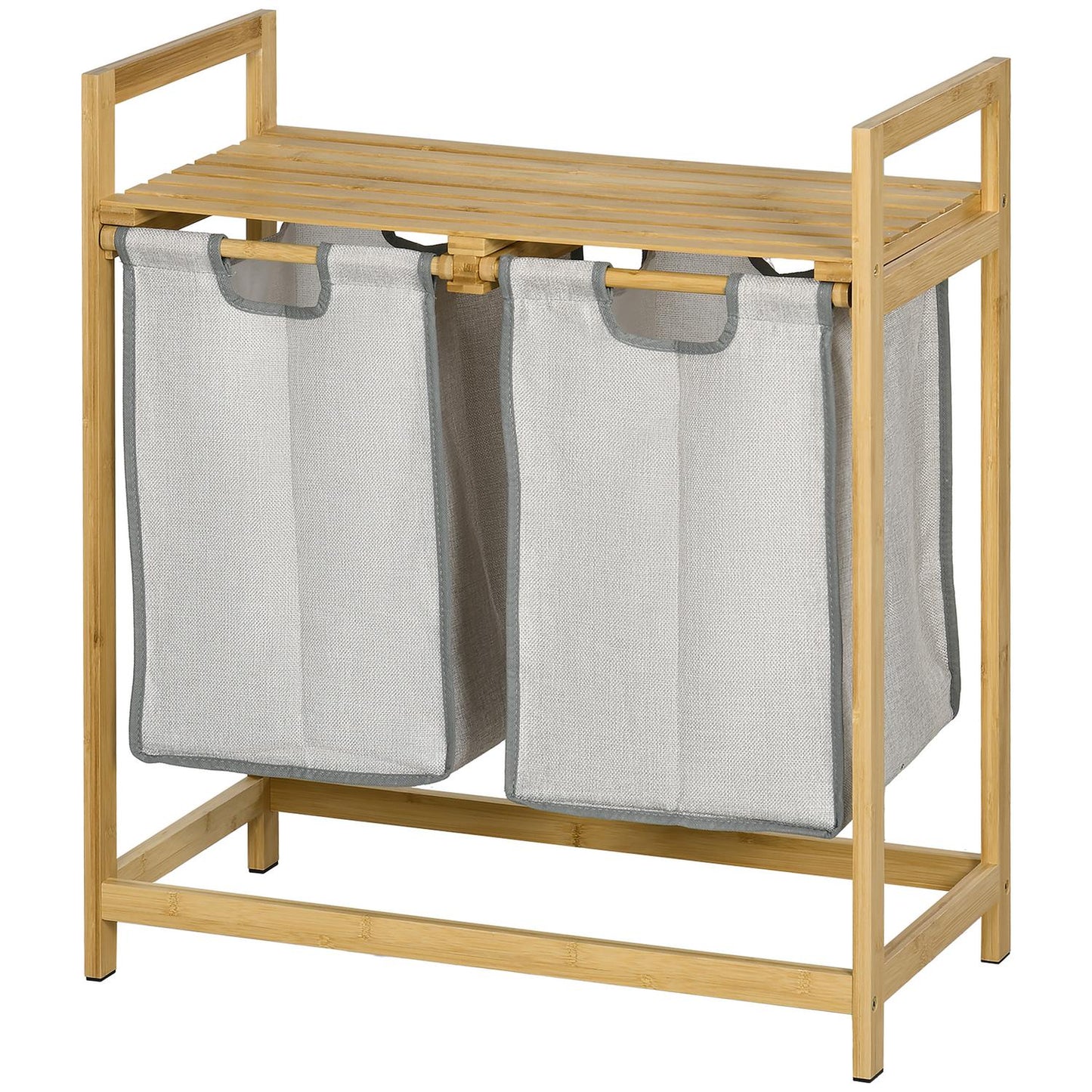 Bamboo laundry basket, 81.2L with 2 removable bags