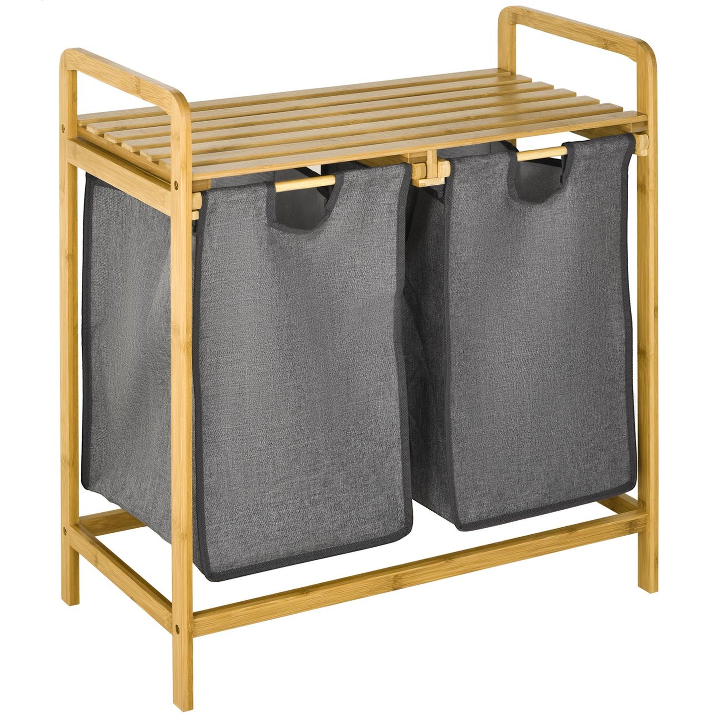 Bamboo laundry basket with removable bags - gray and natural
