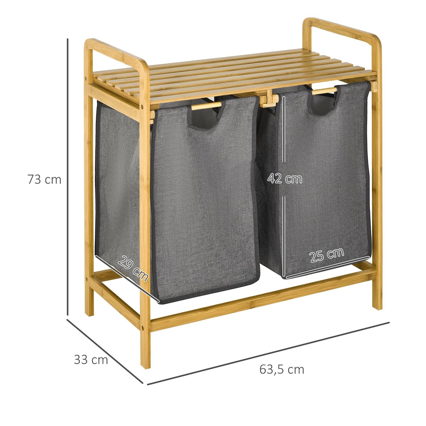 Bamboo laundry basket with removable bags - gray and natural