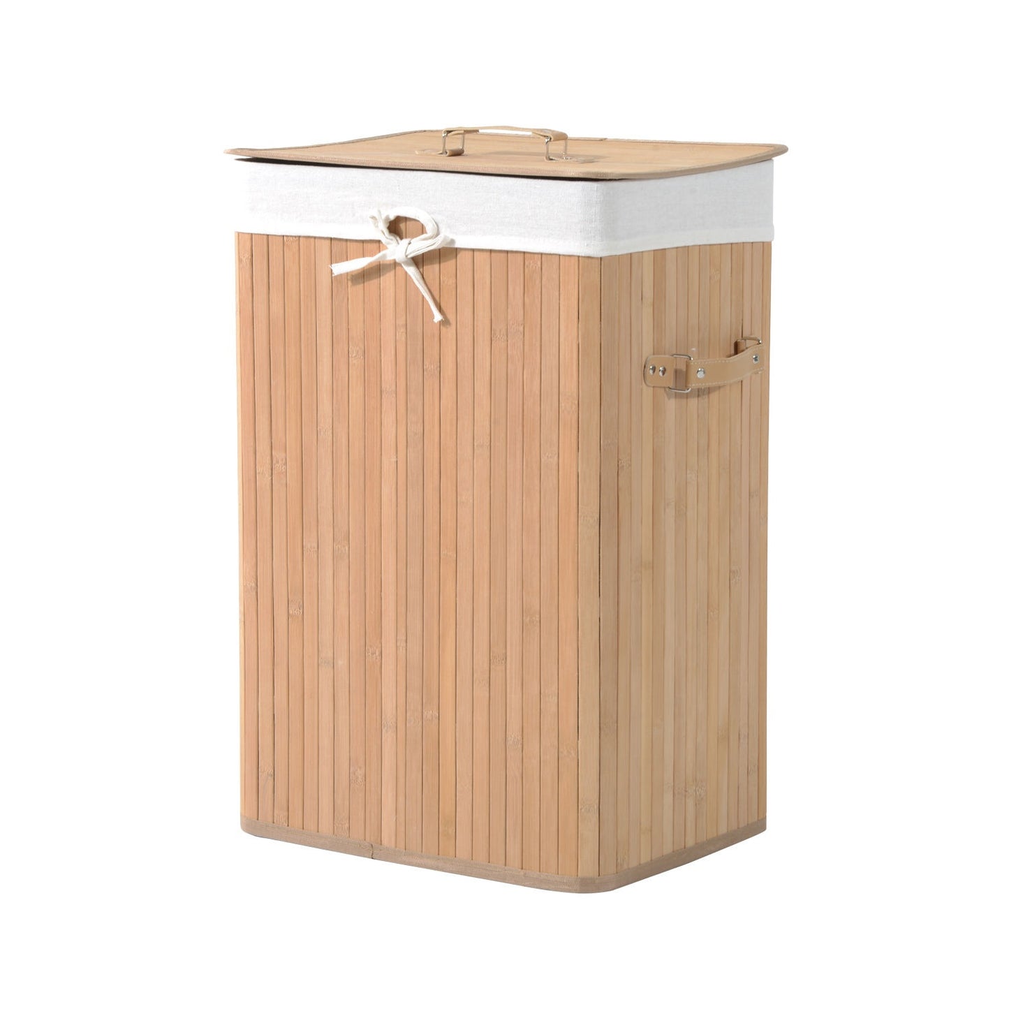 Bamboo collapsible laundry basket 72L - Canvas bag with lid