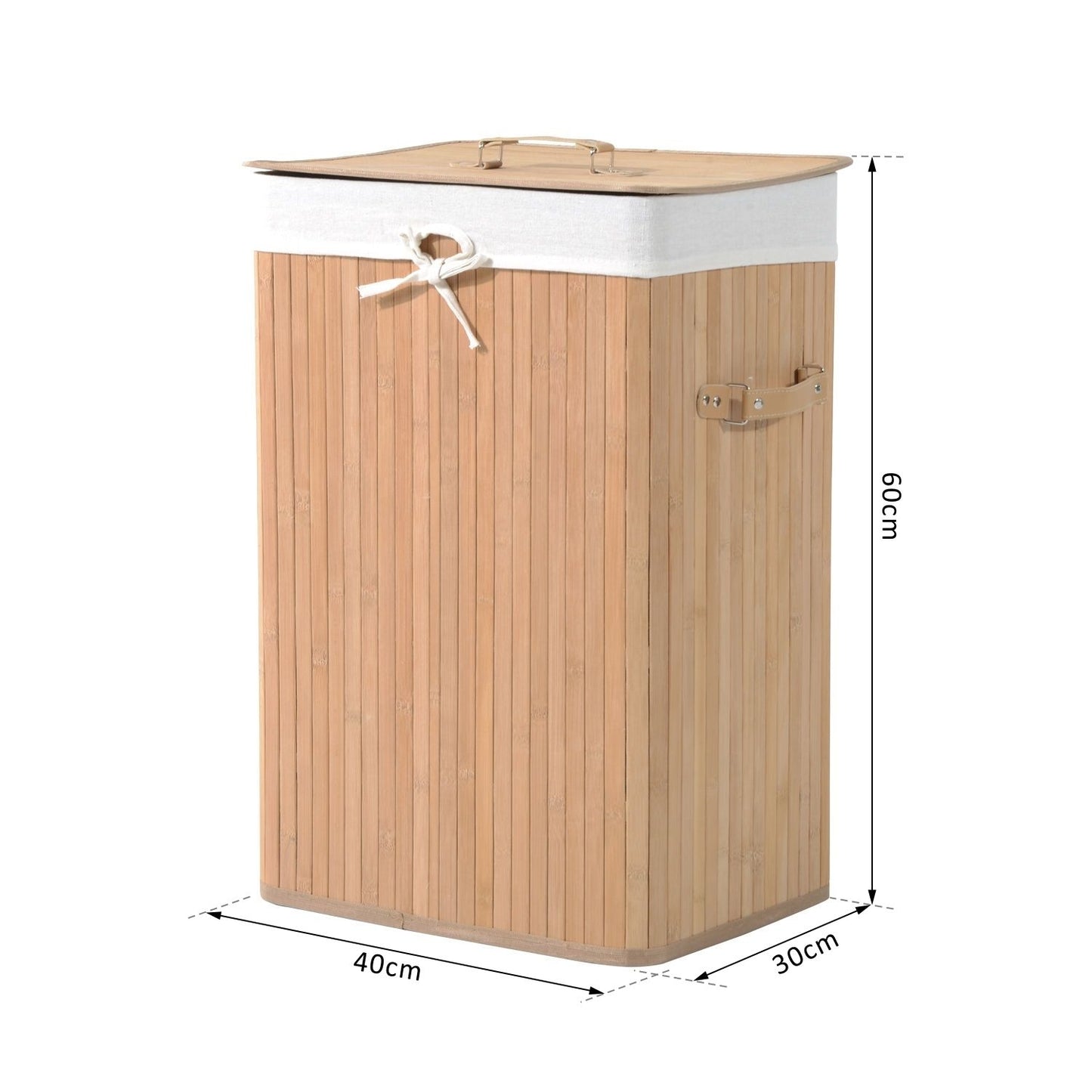 Bamboo collapsible laundry basket 72L - Canvas bag with lid