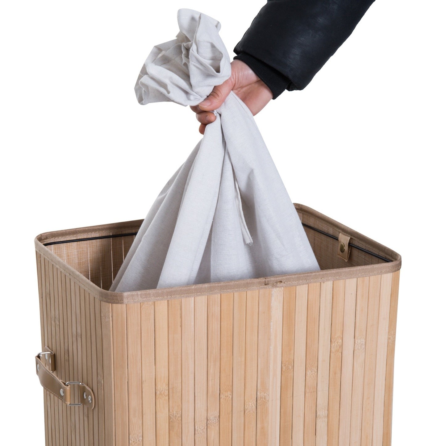 Bamboo collapsible laundry basket 72L - Canvas bag with lid