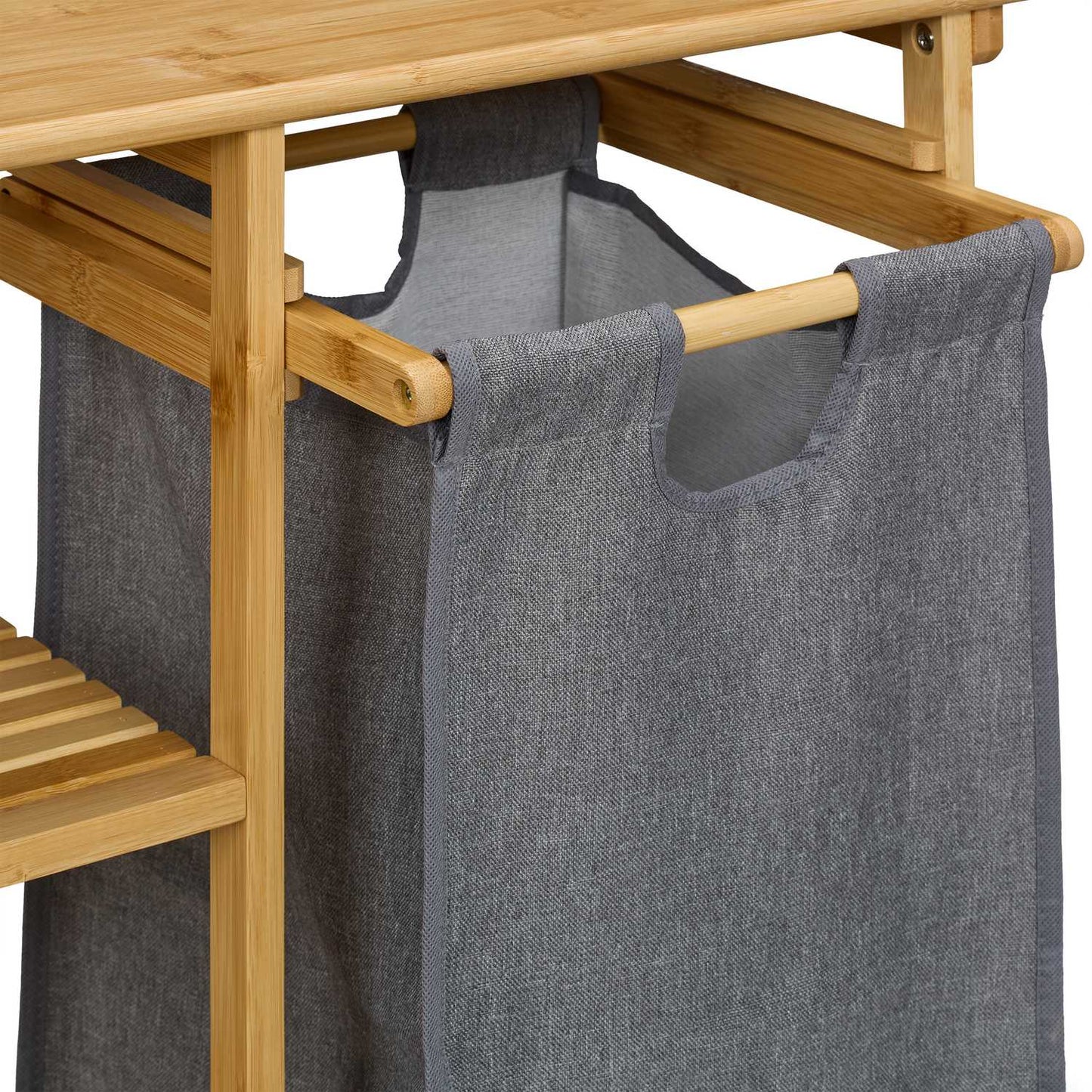 Laundry Basket Rack with 4 Shelves, Bamboo Fabric