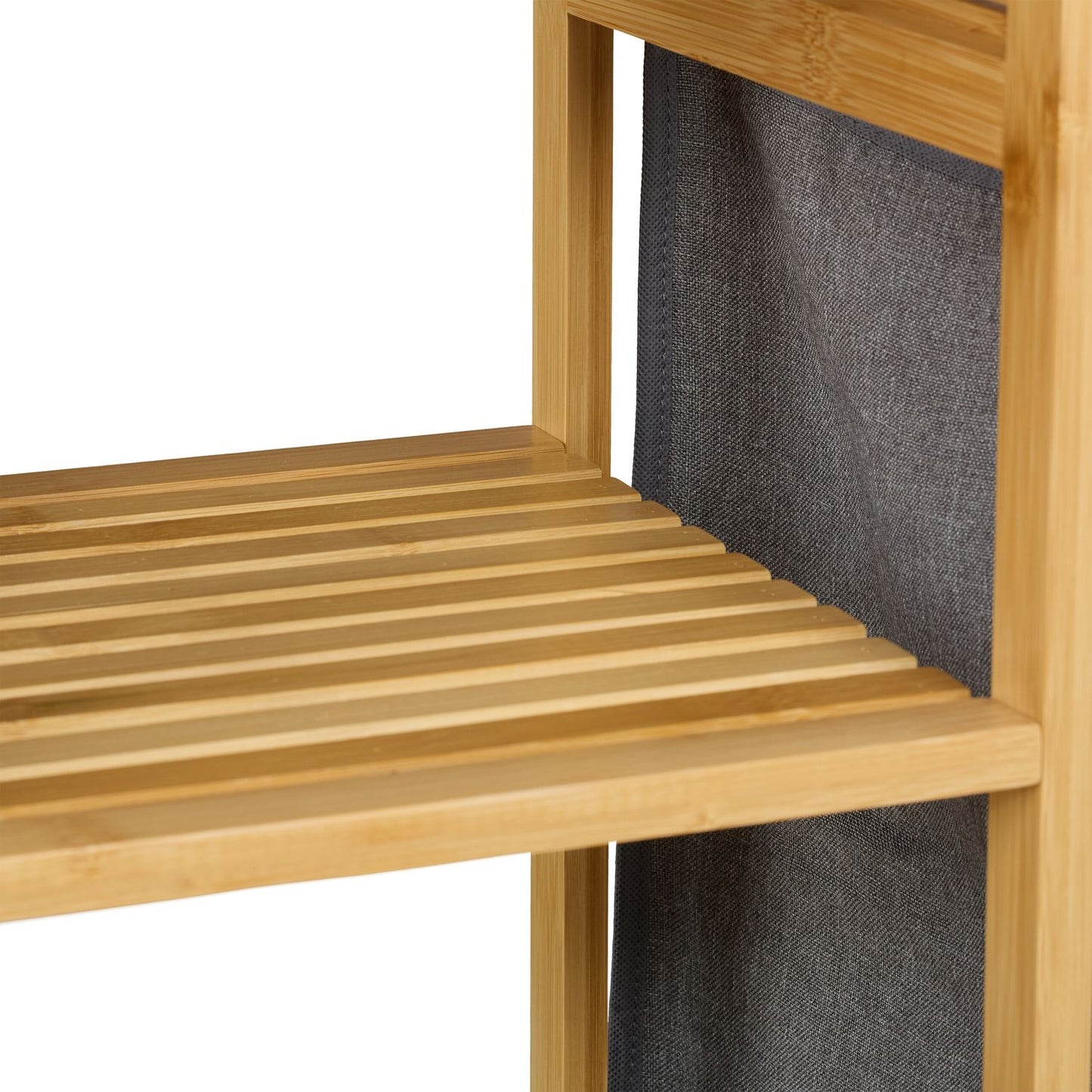 Laundry Basket Rack with 4 Shelves, Bamboo Fabric
