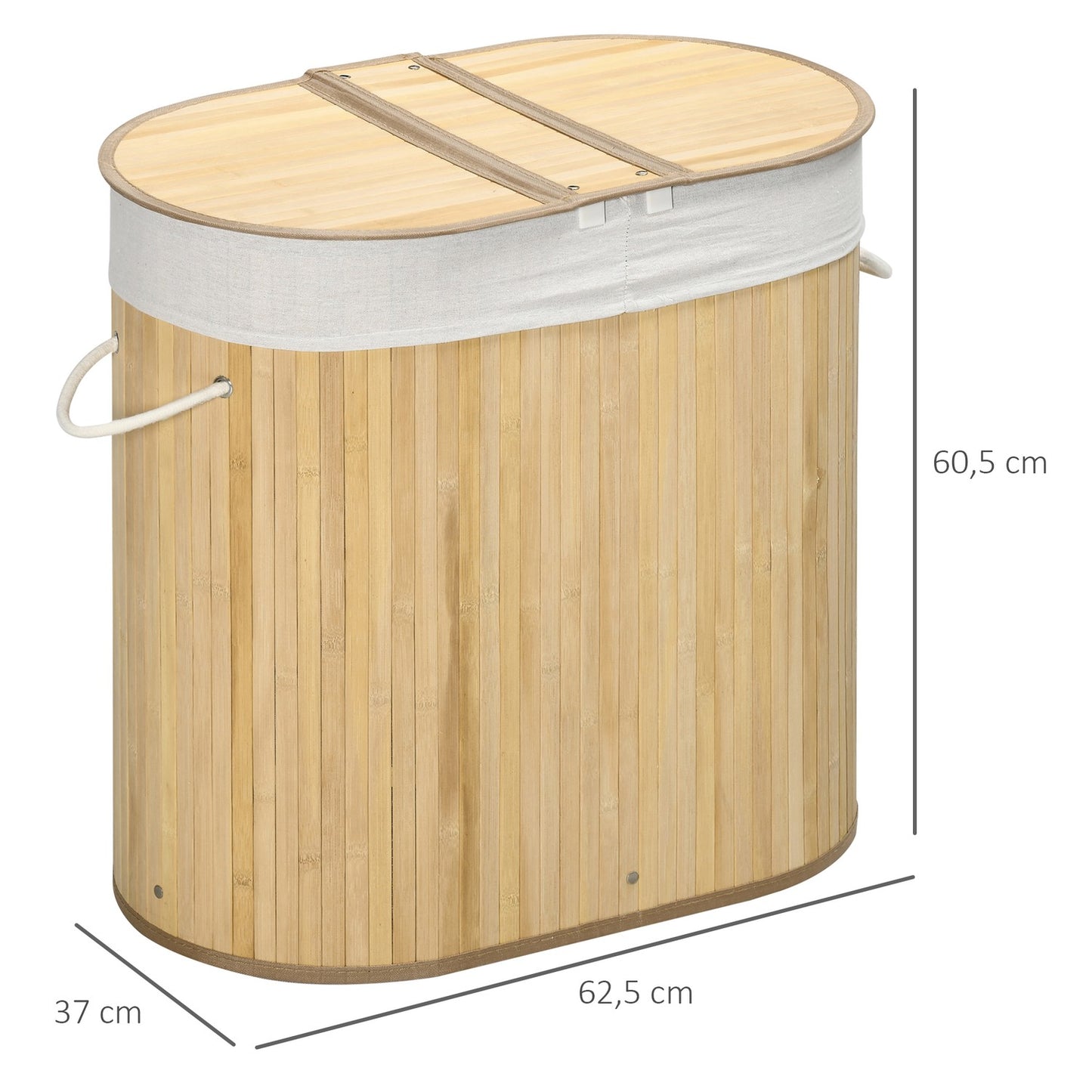Bamboo laundry basket with lid, double compartments