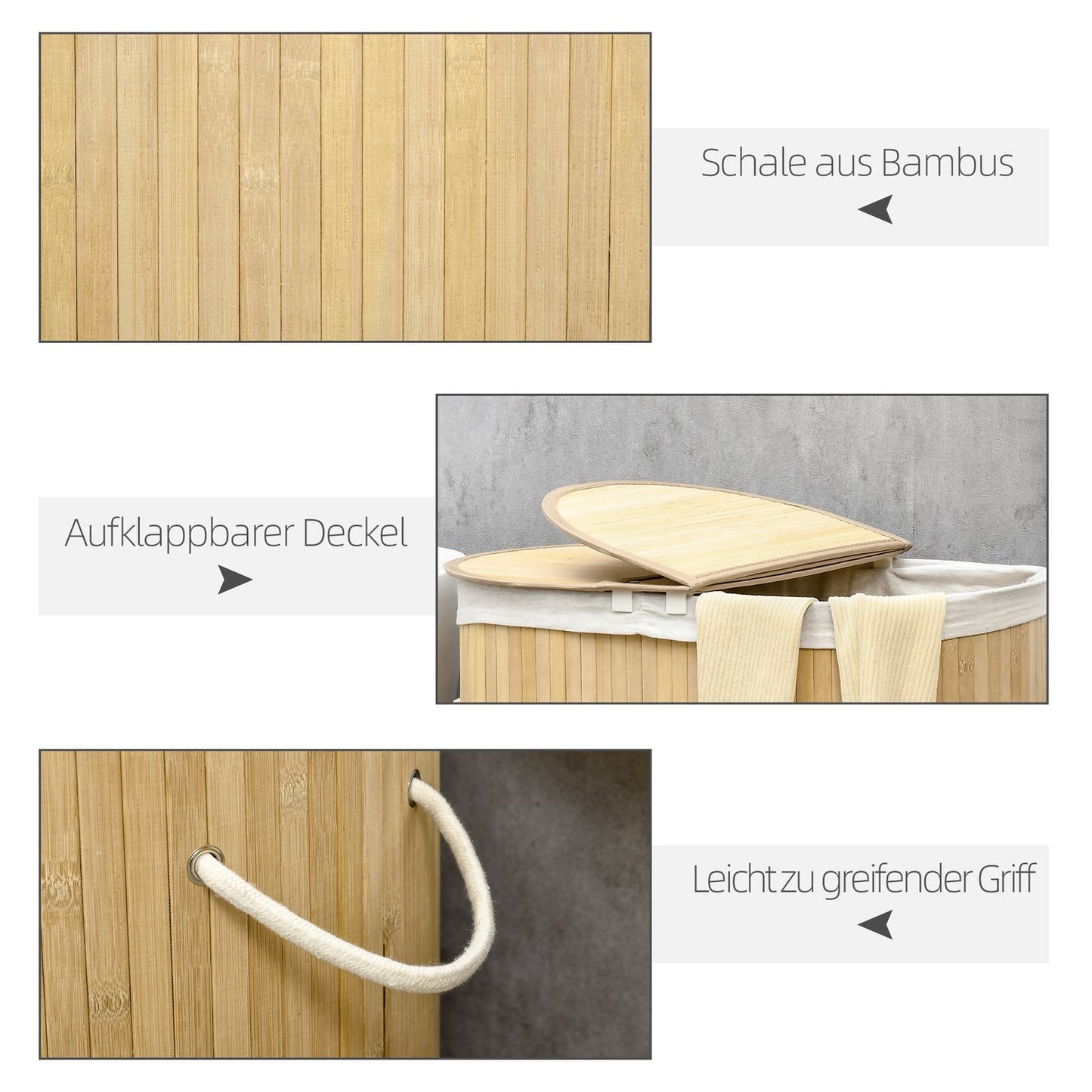 Bamboo laundry basket with lid, double compartments