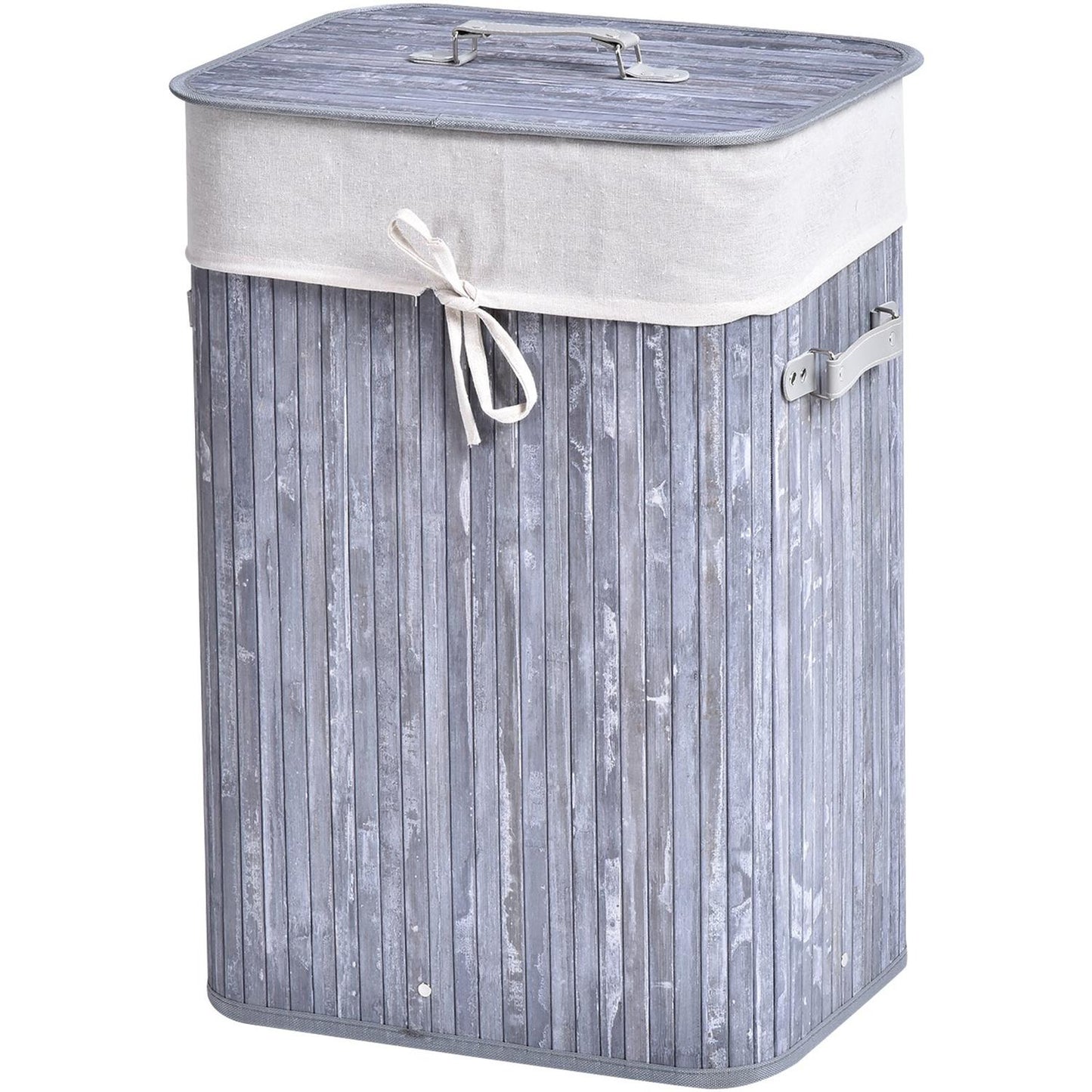 Foldable 72L bamboo laundry basket with lid - grey