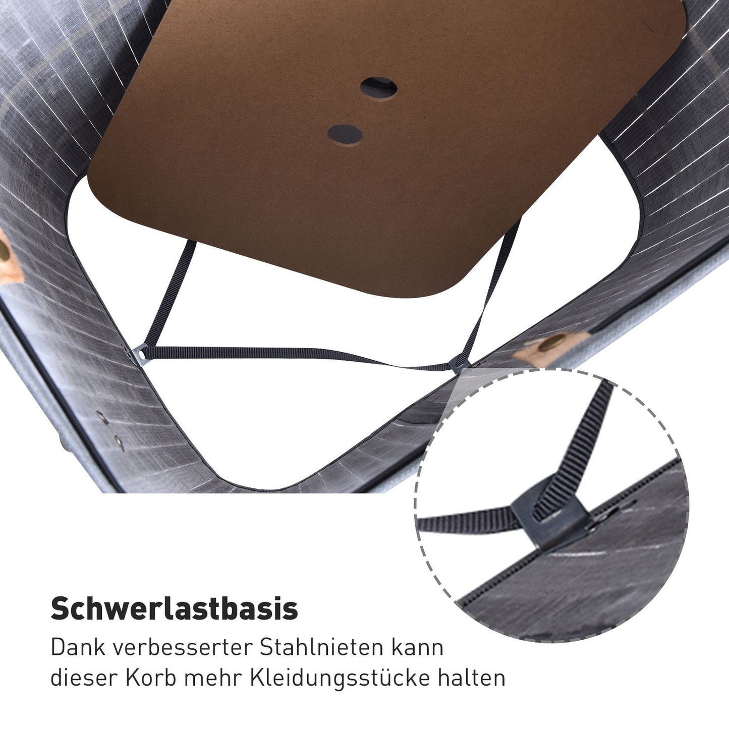 Foldable 72L bamboo laundry basket with lid - grey