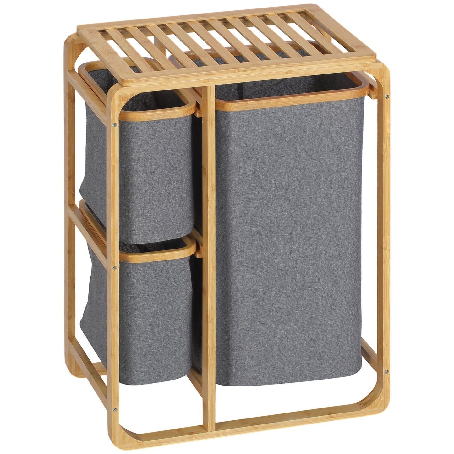Bamboo laundry sorter with 3 removable bags, grey/natural