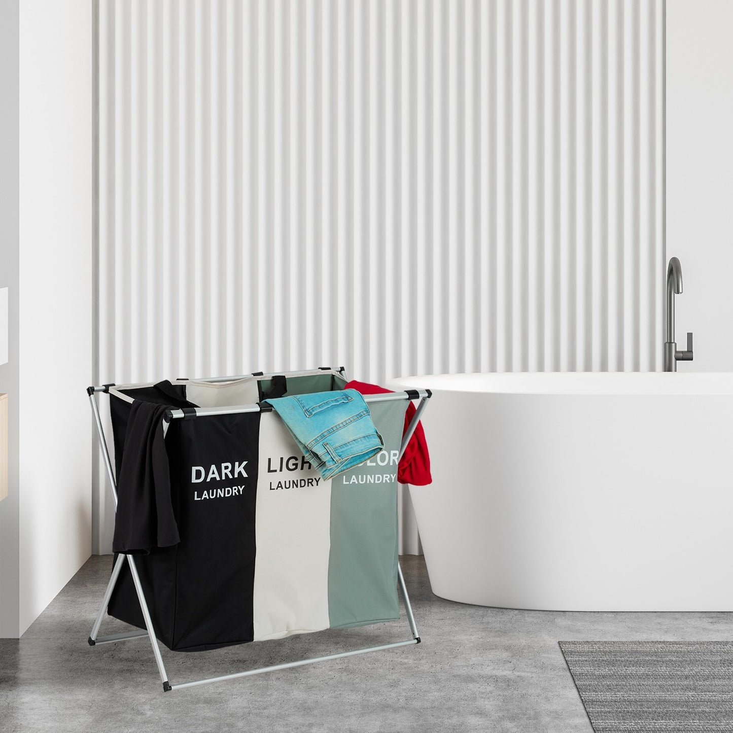 Laundry Basket with 3 Compartments, Foldable & Space-Saving