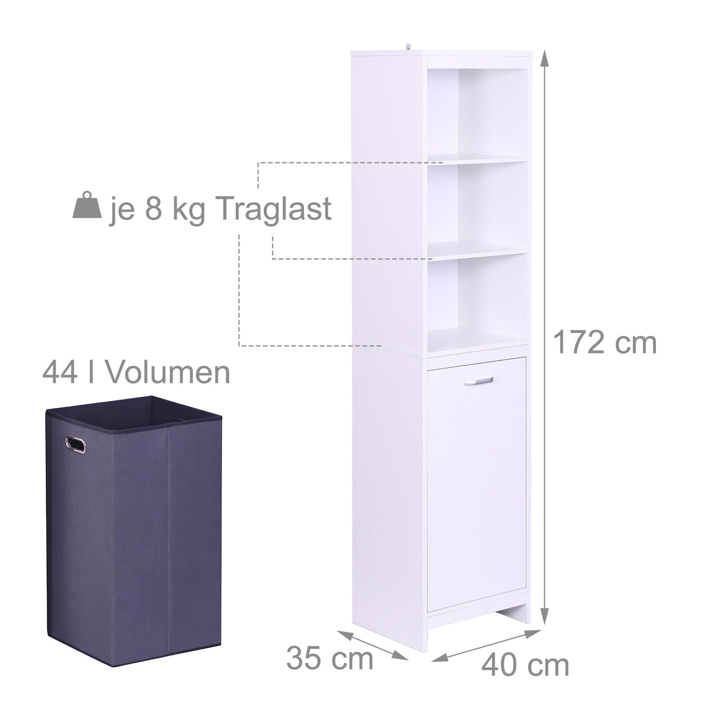 Laundry Cabinet with 44L Bag, Moisture-Resistant