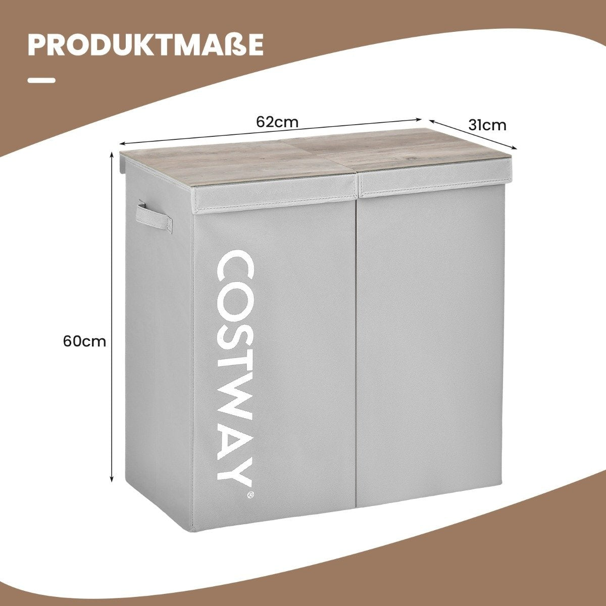 Laundry Hamper, 115L, 2 Compartments, Fabric, Gray