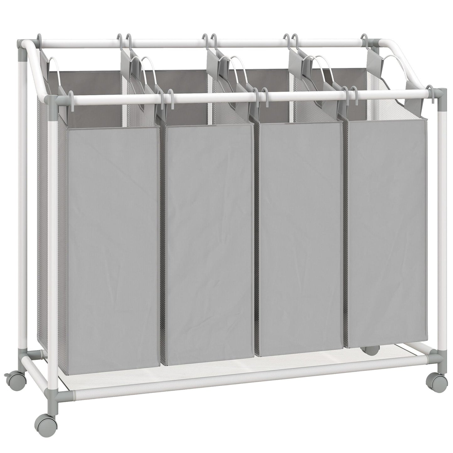 Laundry Hamper with 4 Removable Bags, 160L, Wheels, Grey