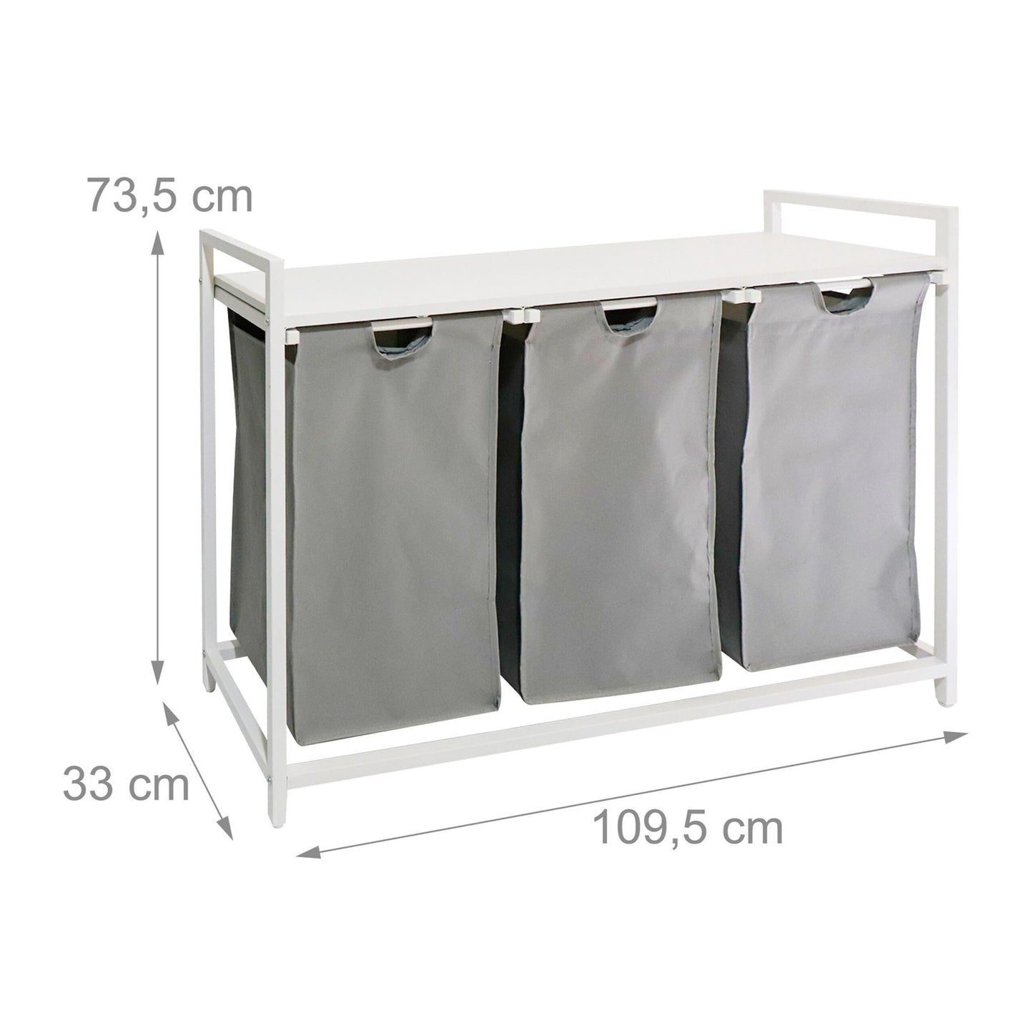 Laundry Sorter, 3 Removable Bags, Wood-Effect Shelf