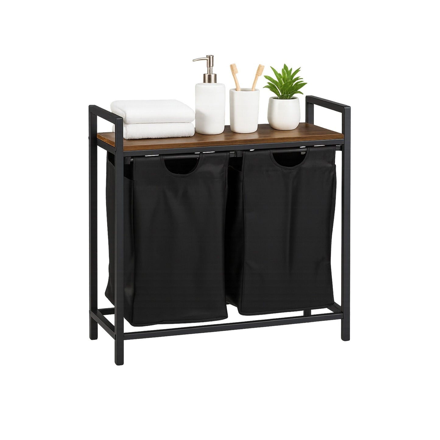 Laundry Sorter with 2 Removable Bags and Shelf