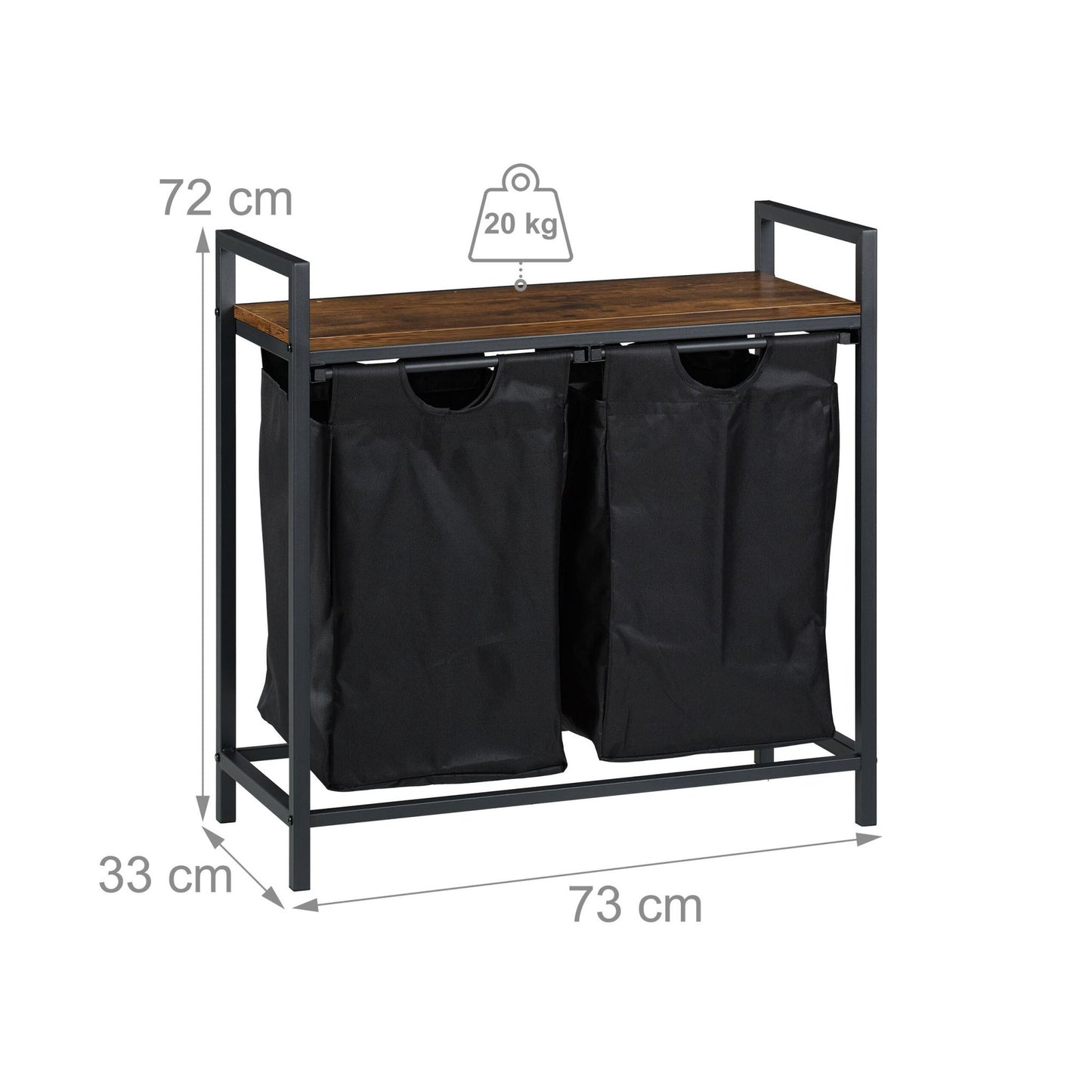 Laundry Sorter with 2 Removable Bags and Shelf