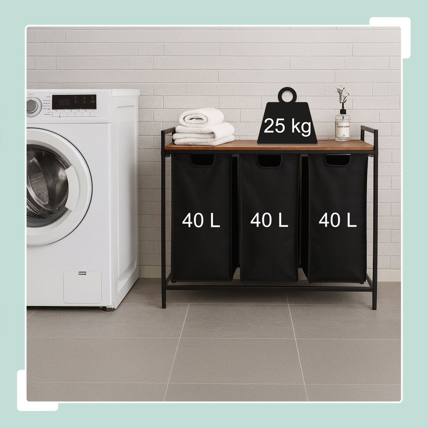 Laundry Sorter with 3 Bags and Shelf