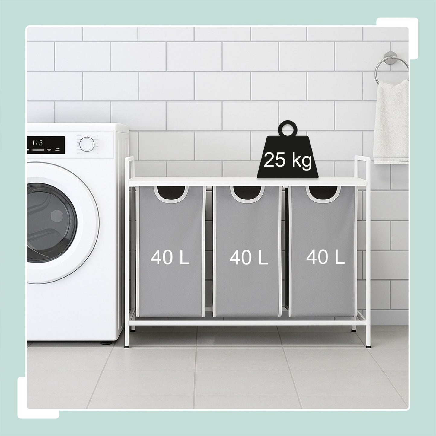Laundry Sorter with 3 Bags and Shelf – Metal Frame