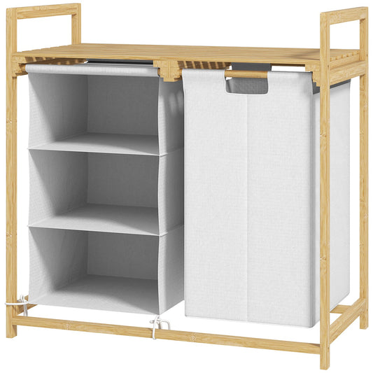 Bamboo laundry basket sorter - 4 compartments, removable bags