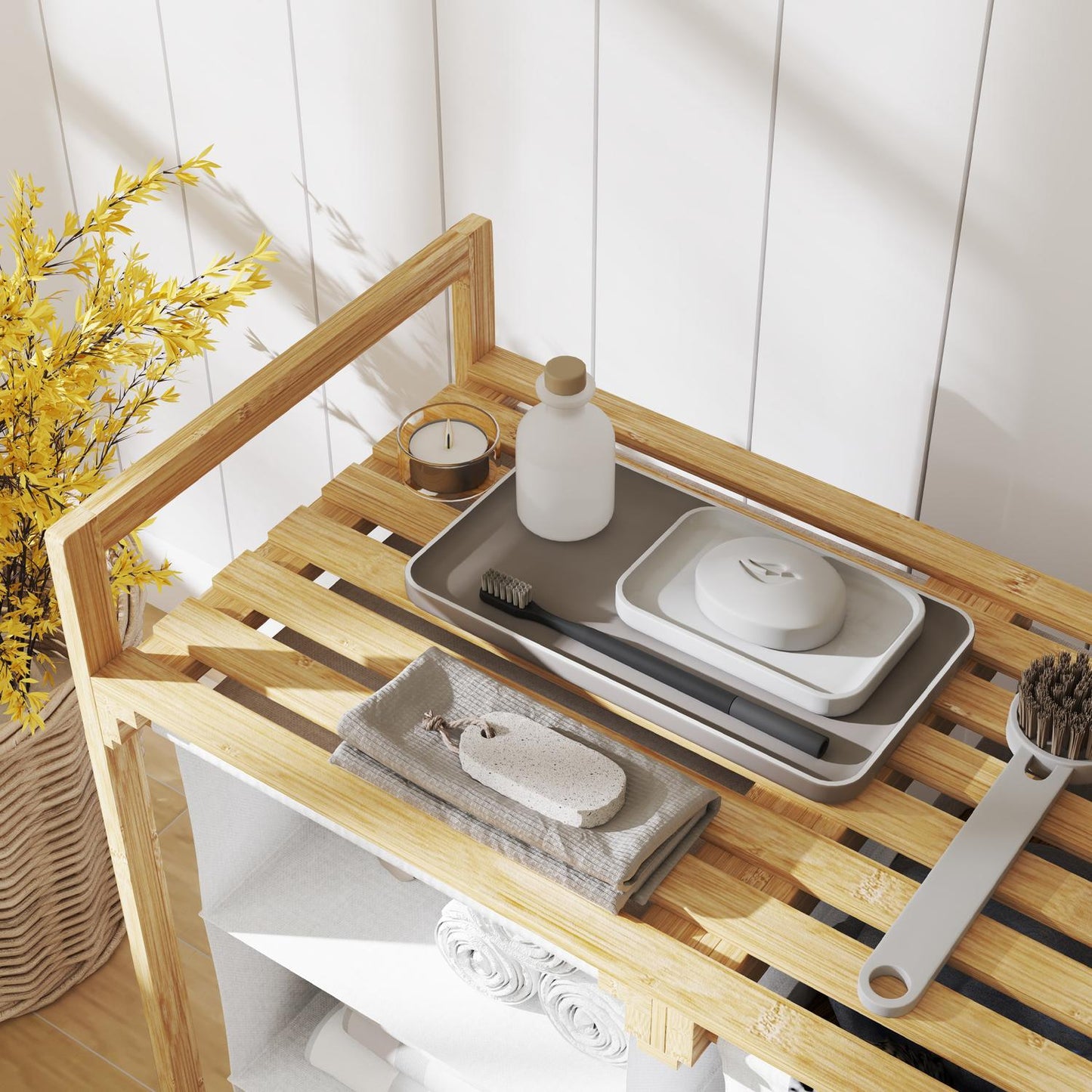 Bamboo laundry basket sorter - 4 compartments, removable bags