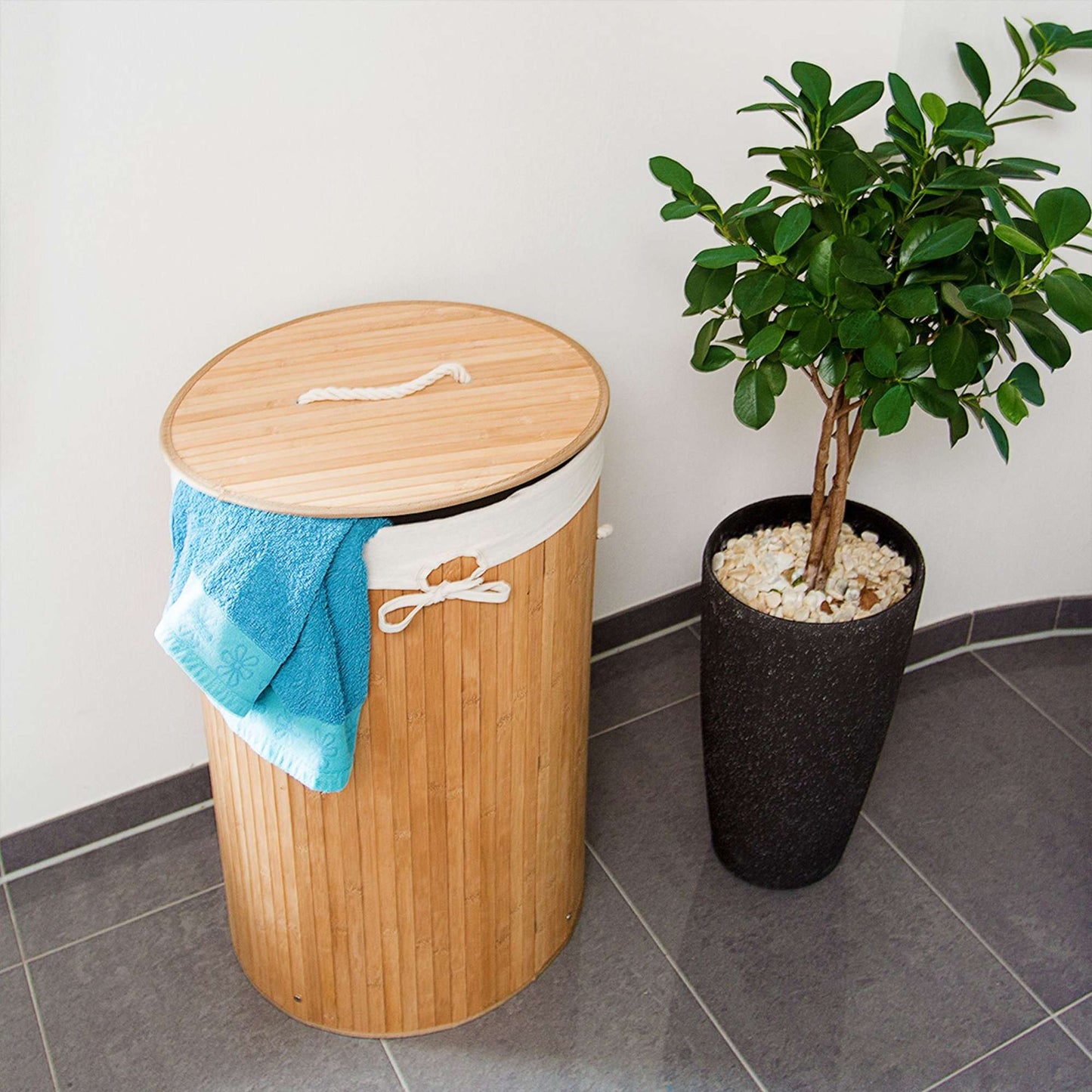 Laundry basket bamboo round