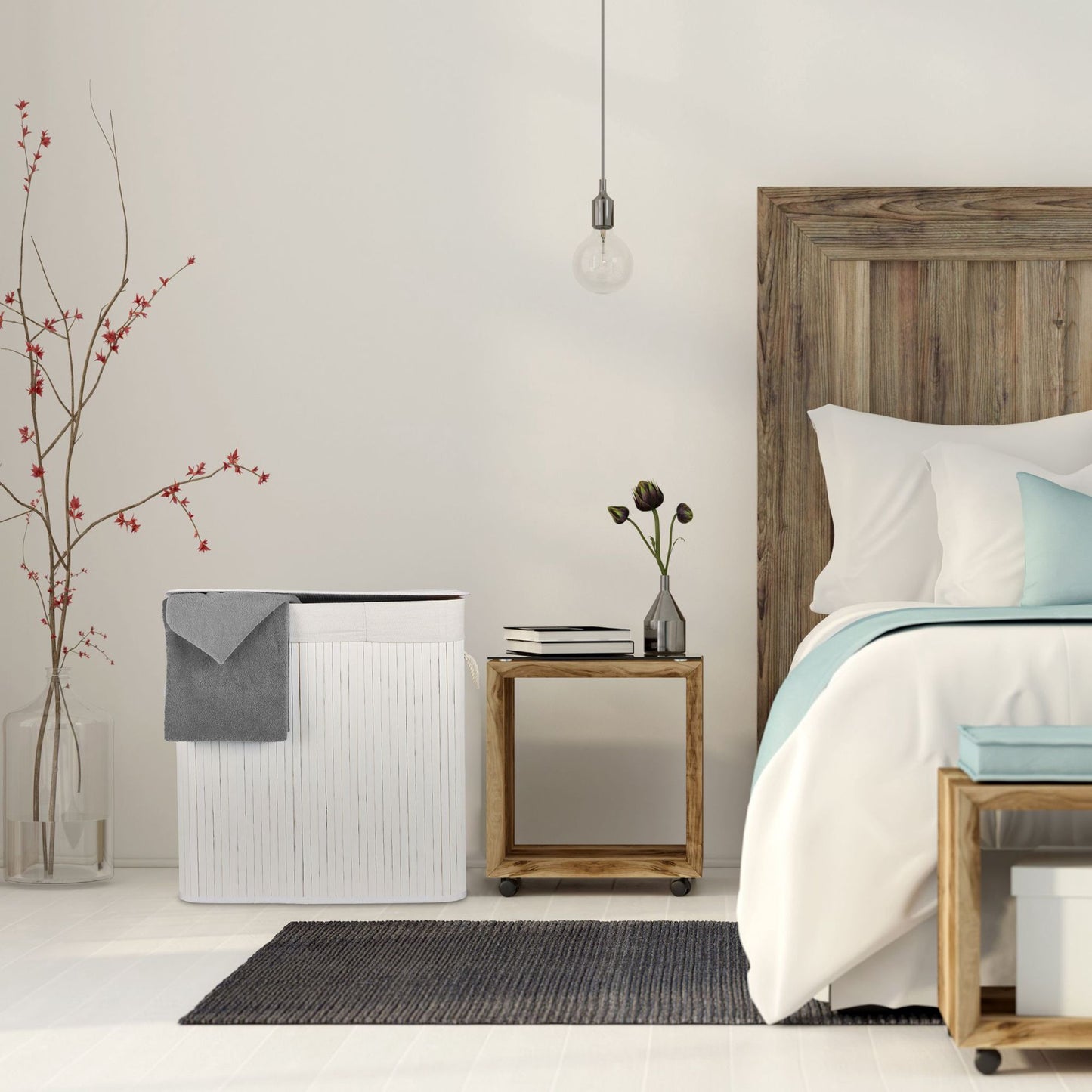 Laundry basket in bamboo 3 compartments
