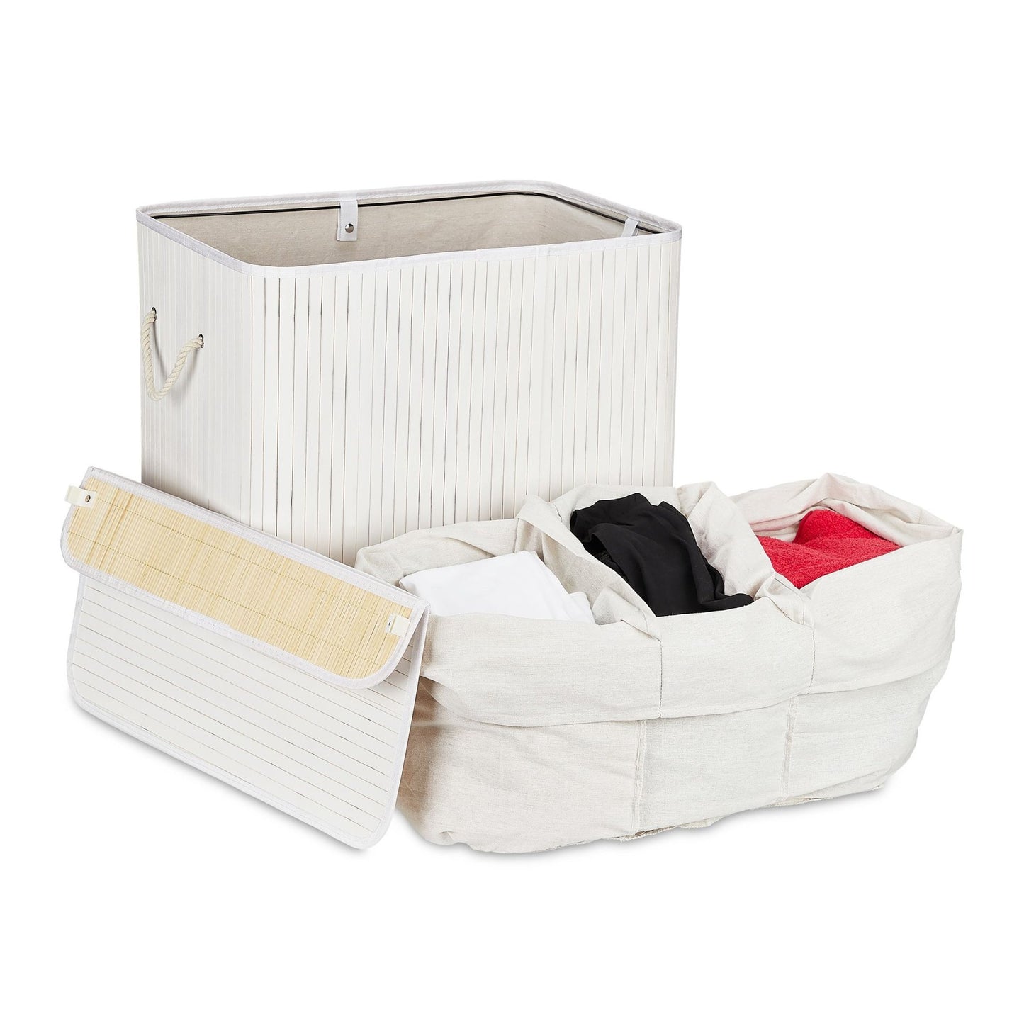Laundry basket in bamboo 3 compartments