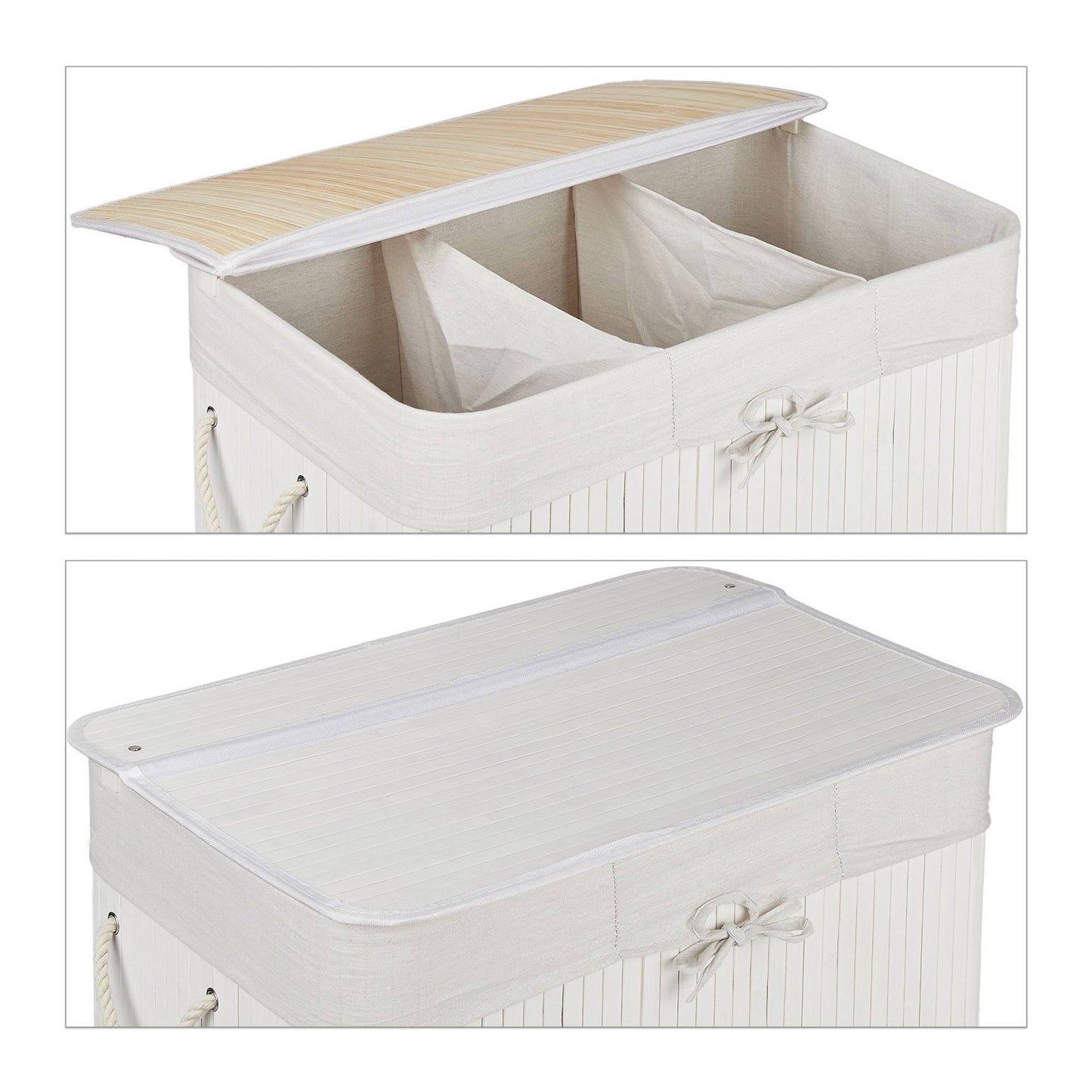 Laundry basket in bamboo 3 compartments