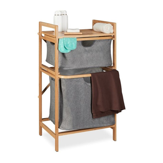 Laundry basket rack with 2 compartments
