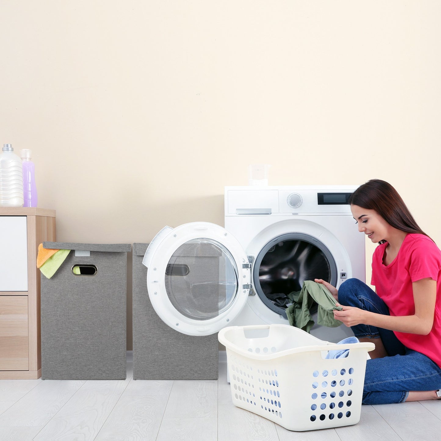 Laundry basket set of 2 collapsible