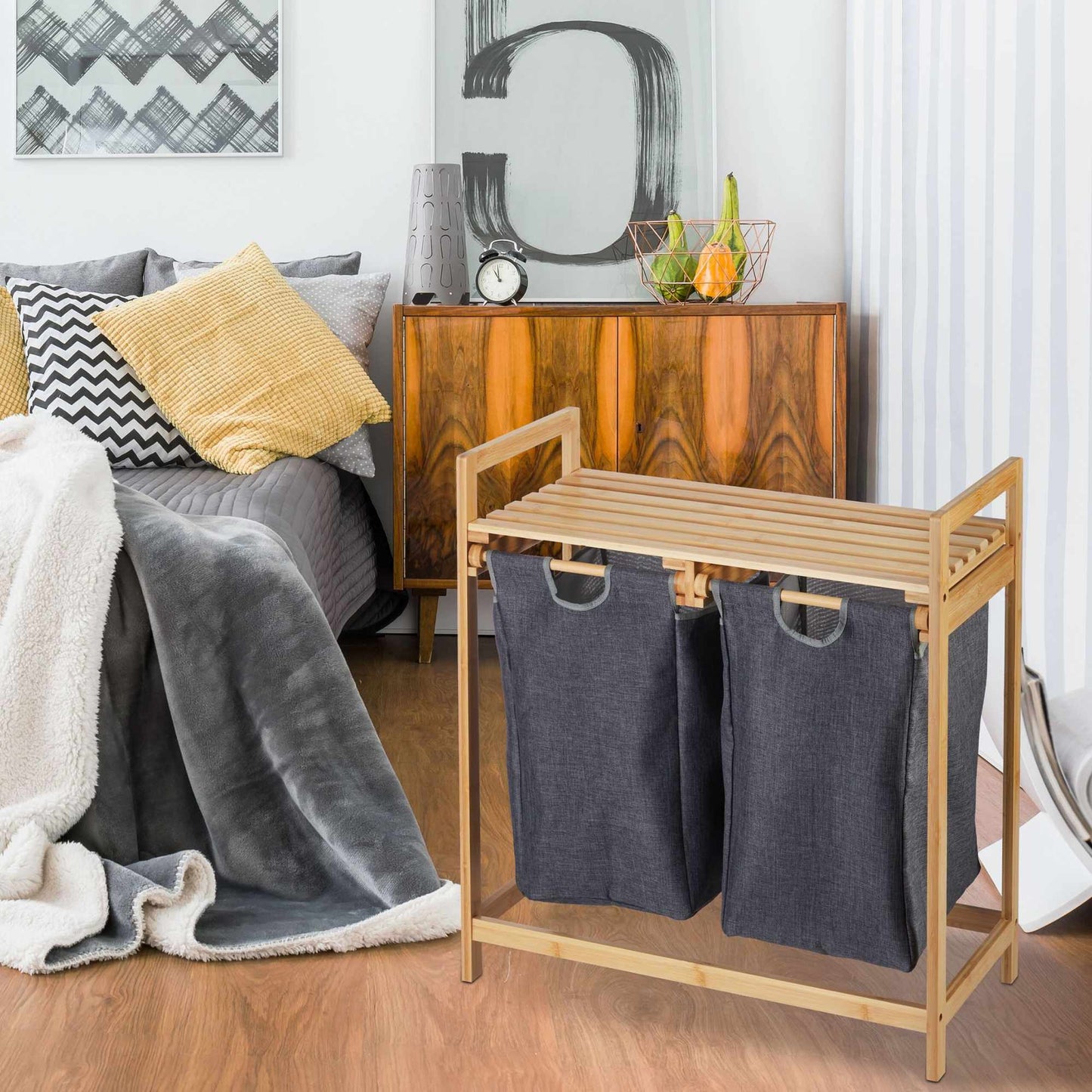Laundry basket shelf with 2 compartments