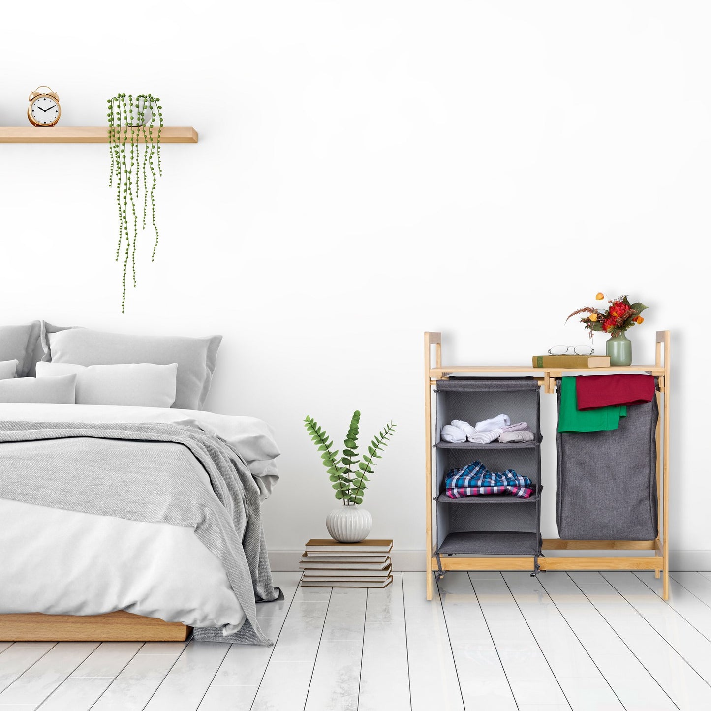 Laundry basket stand with 3 compartments