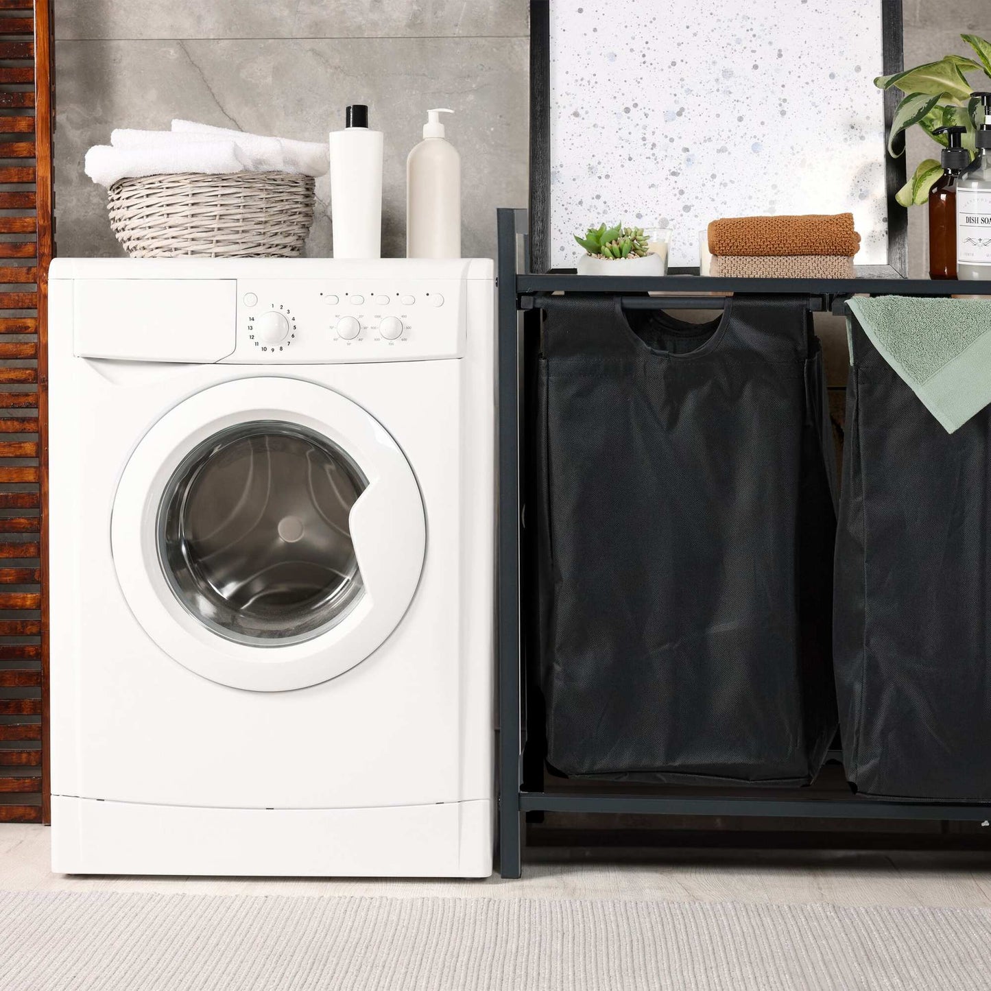 Laundry basket stand with shelf