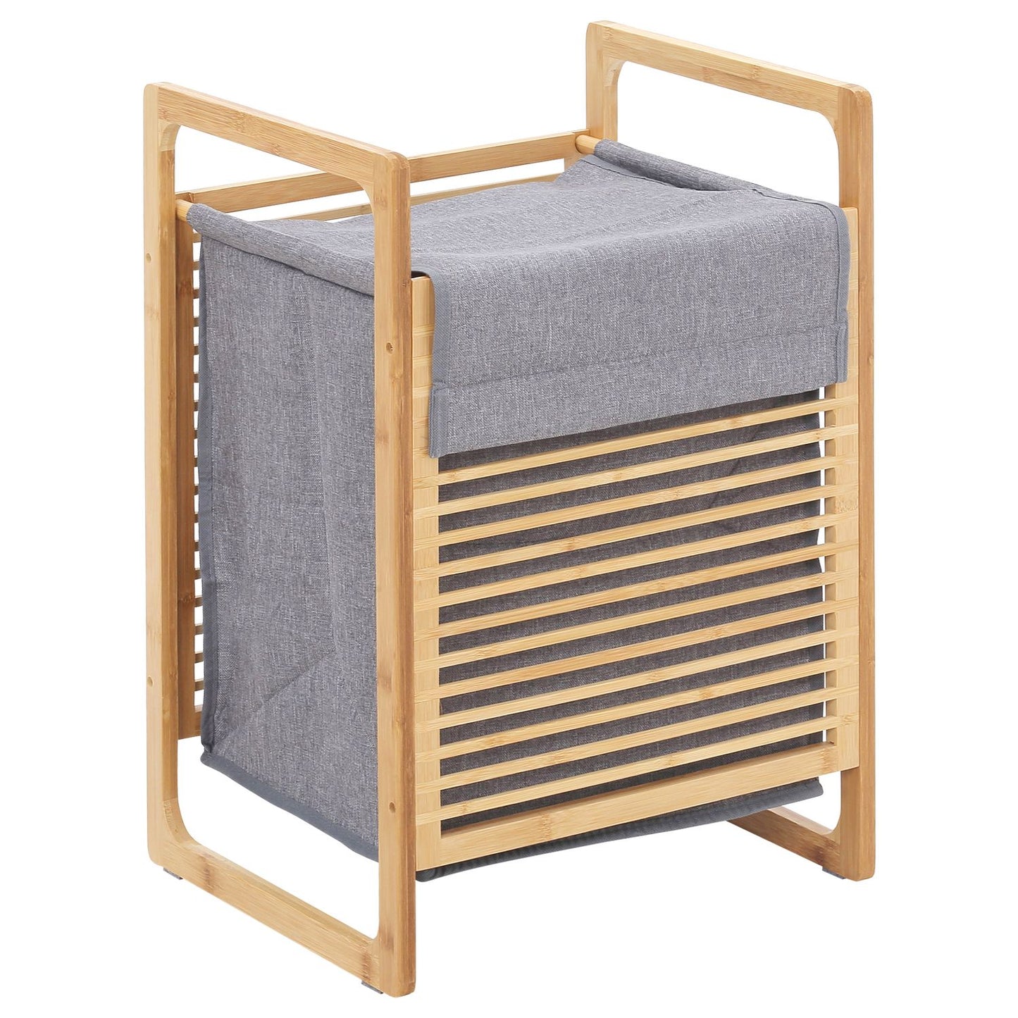 Bamboo laundry basket with lid and washable bag, 40x35x60.5 cm
