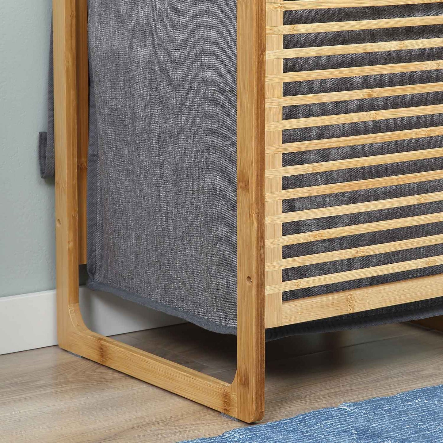 Bamboo laundry basket with lid and washable bag, 40x35x60.5 cm