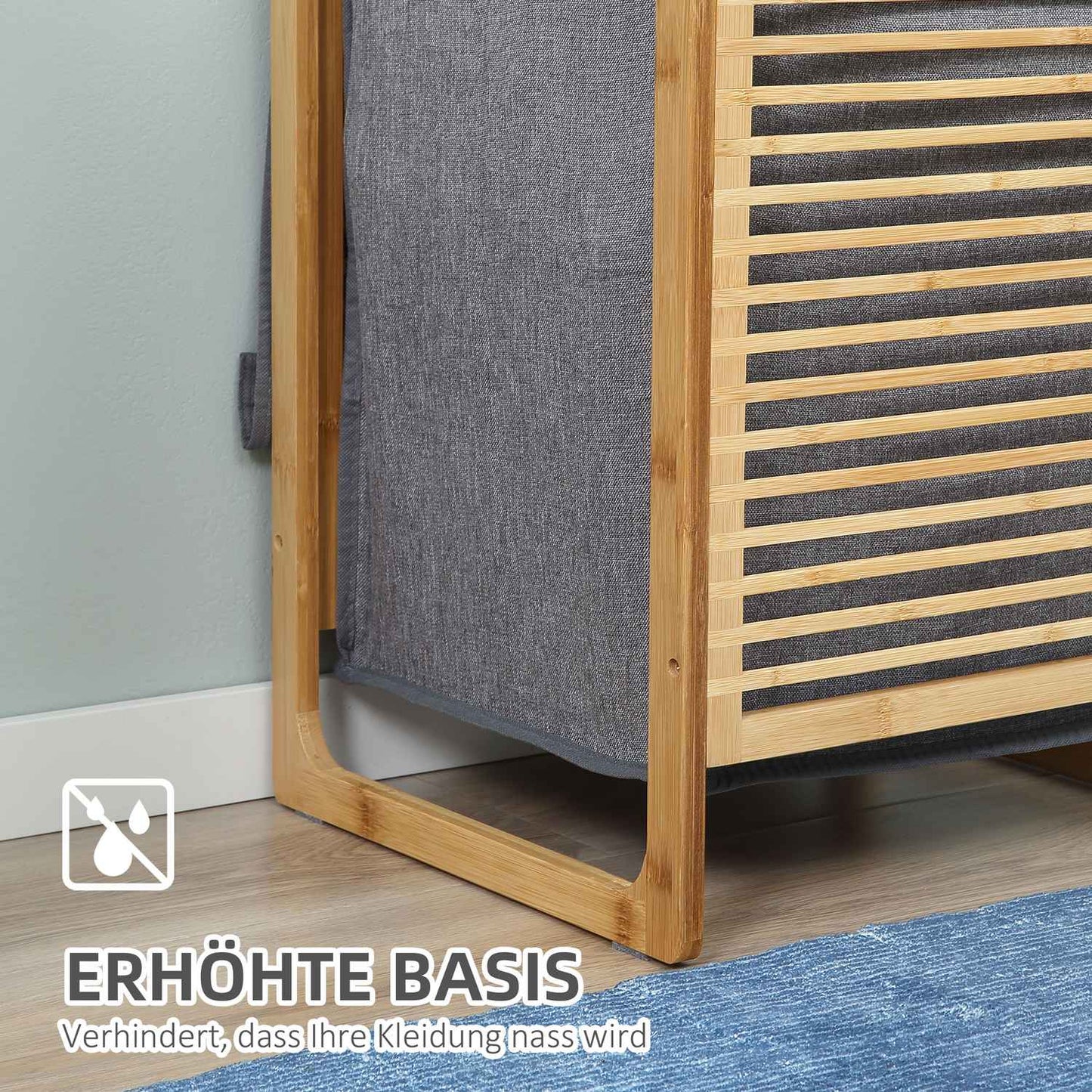 Bamboo laundry basket with lid and washable bag, 40x35x60.5 cm