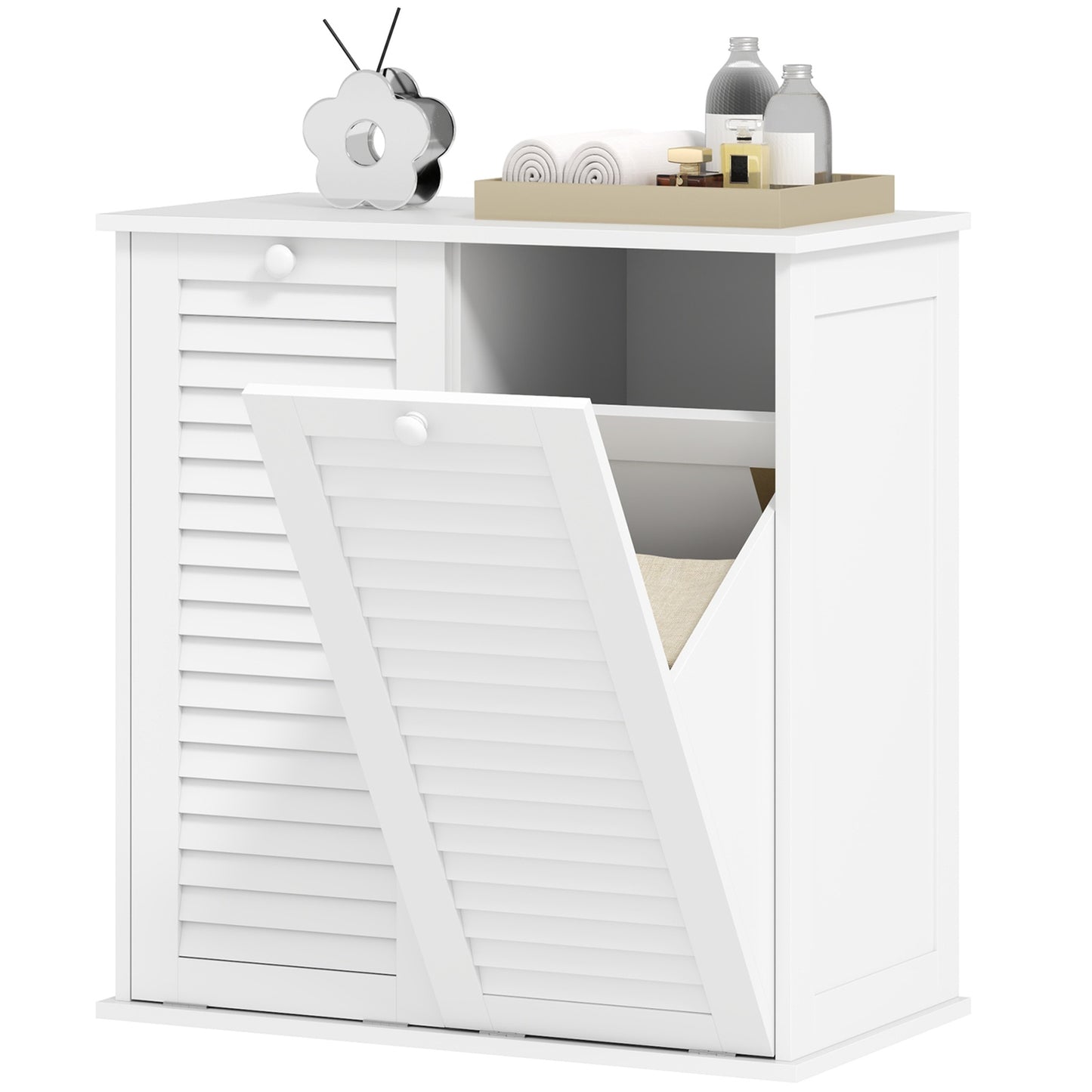 Bathroom laundry cabinet with double baskets, white 70x38x73 cm