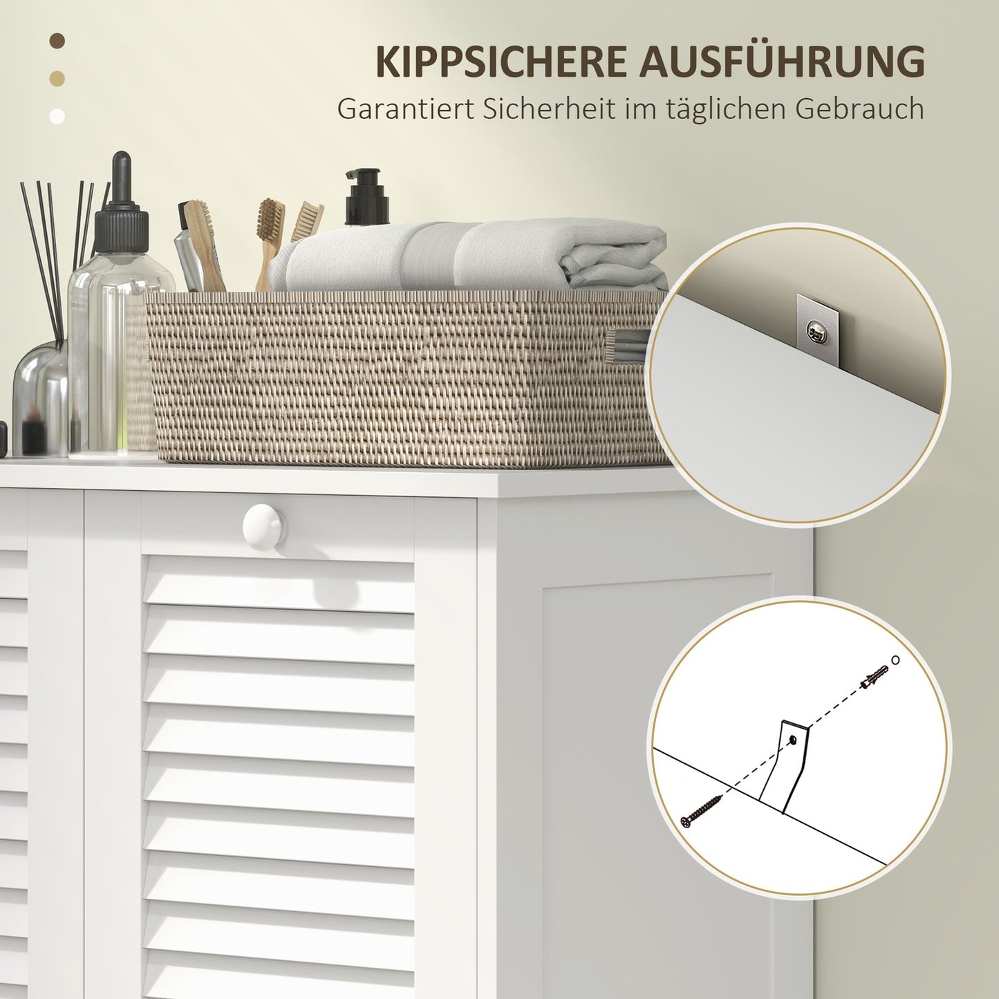 Bathroom laundry cabinet with double baskets, white 70x38x73 cm