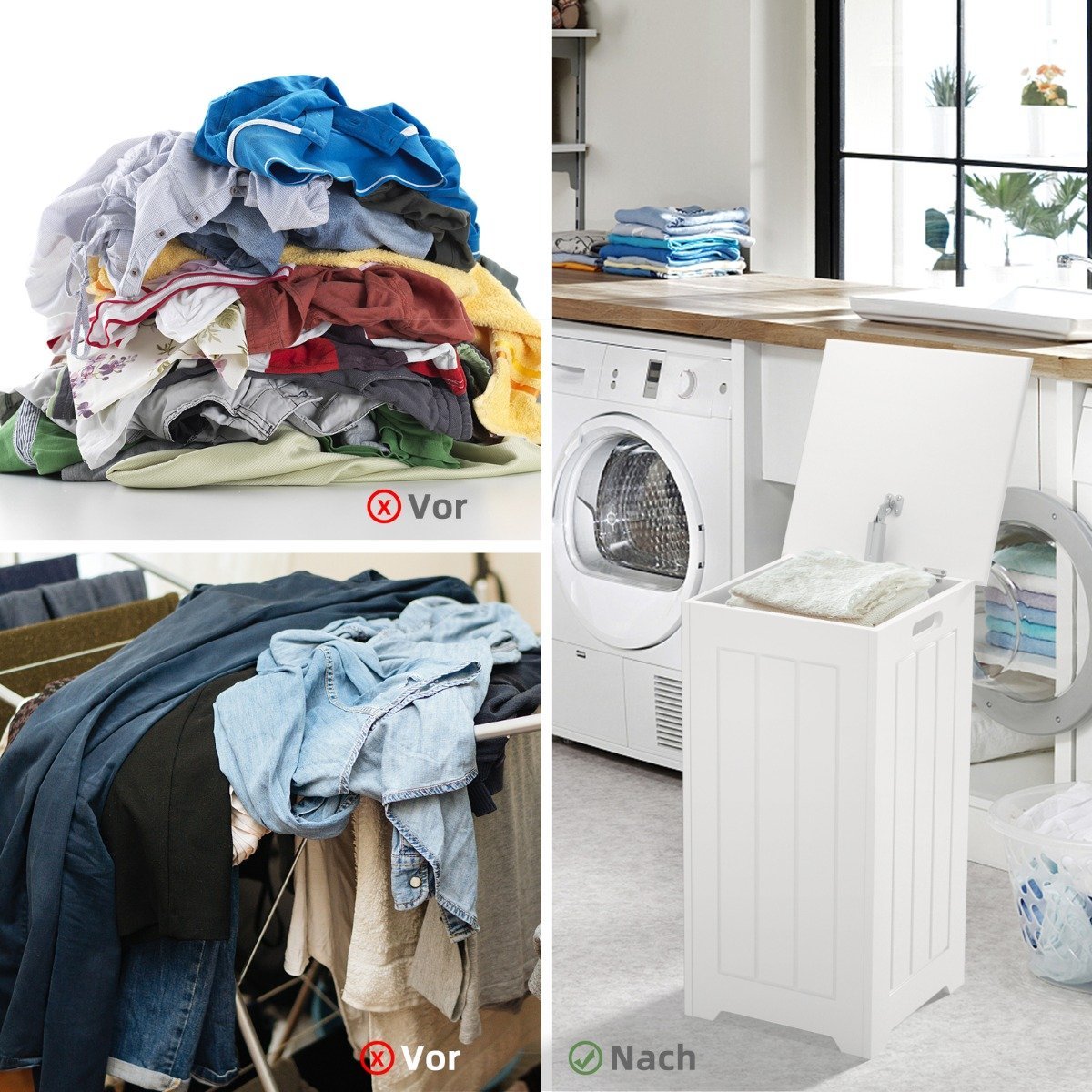 Laundry cabinet freestanding laundry chest wooden laundry collector with lid storage cabinet bathroom bathroom cabinet white