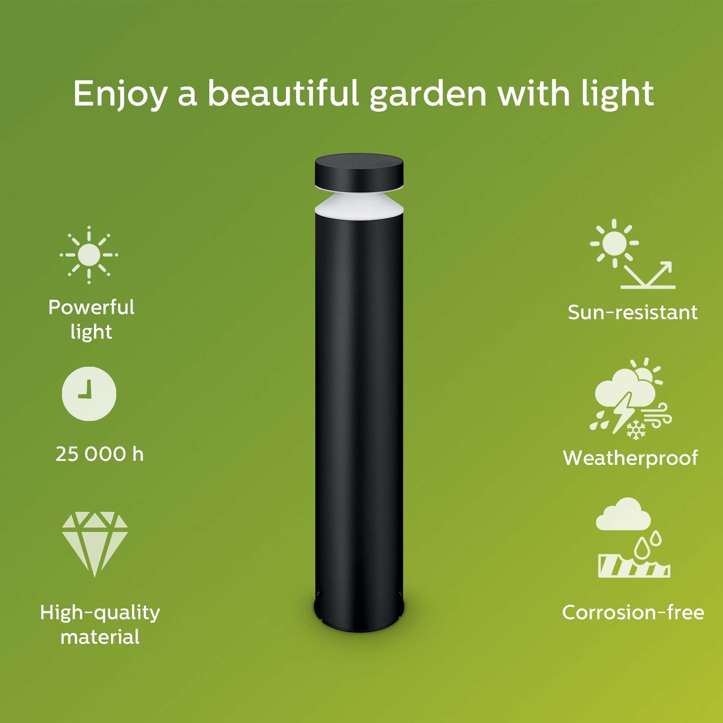 Laven LED bollard Stainless steel Black IP44 Warm 6W 600lm