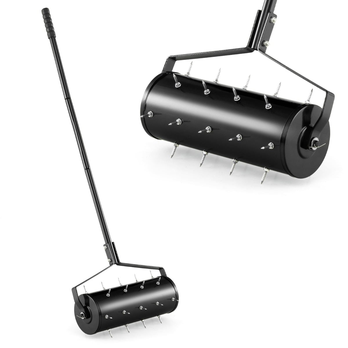Lawn Aerator Roller with Handle & Spikes, 44 x 128 cm, Black